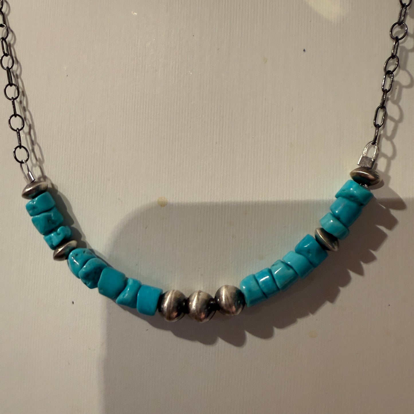 Kingman Turquoise and Sterling Silver Desert Pearls Necklace, 16 Inches Wild West Boho