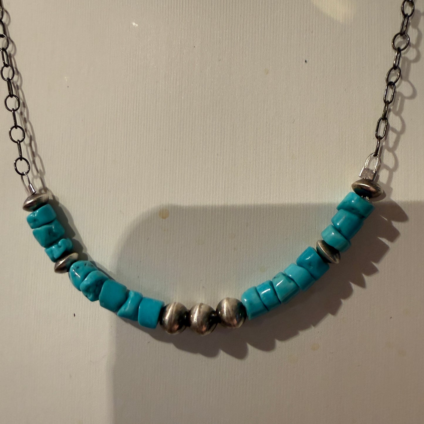 Kingman Turquoise and Sterling Silver Desert Pearls Necklace, 16 Inches Wild West Boho