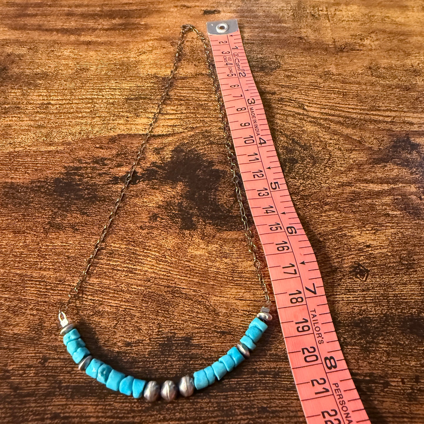 Kingman Turquoise and Sterling Silver Desert Pearls Necklace, 16 Inches Wild West Boho