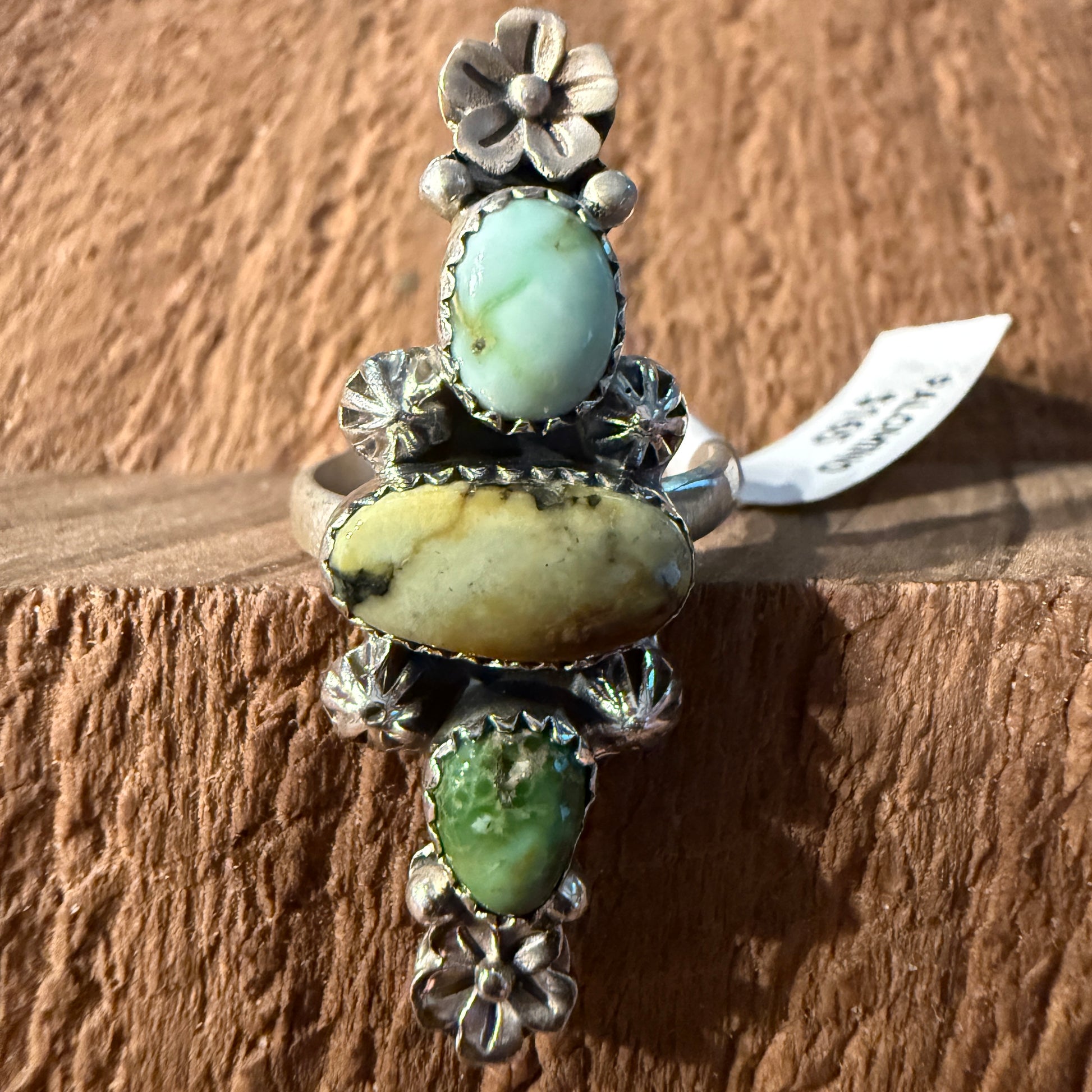 Palomino Turquoise Gemstone Adjustable Ring in Sterling Silver Wild West Boho