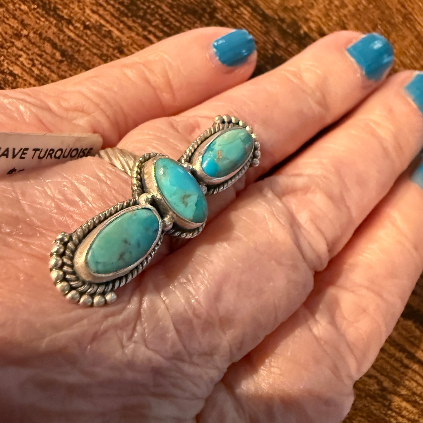 Mojave Turquoise Gemstone Three Stone Adjustable Ring in Sterling Silver Wild West Boho