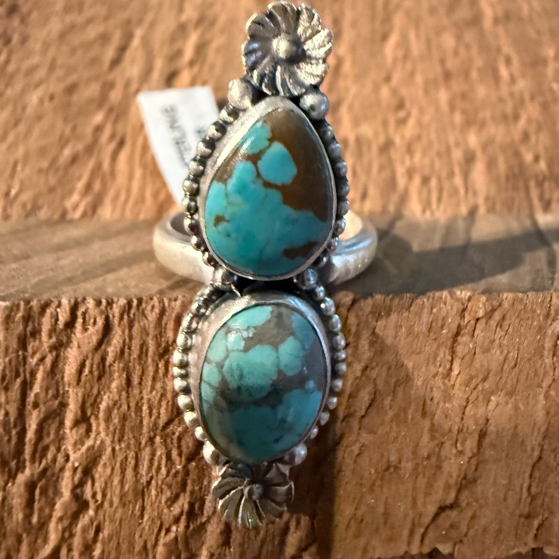 Mine Number 9 Turquoise Gemstone Adjustable Ring in Sterling Silver Wild West Boho