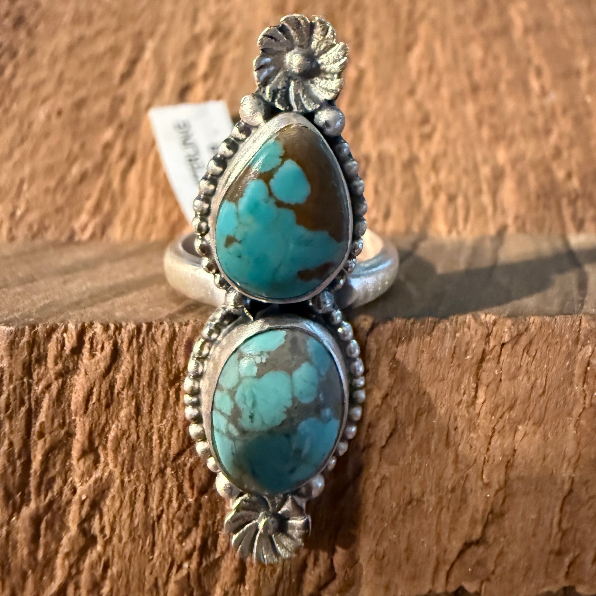 Mine Number 9 Turquoise Gemstone Adjustable Ring in Sterling Silver Wild West Boho