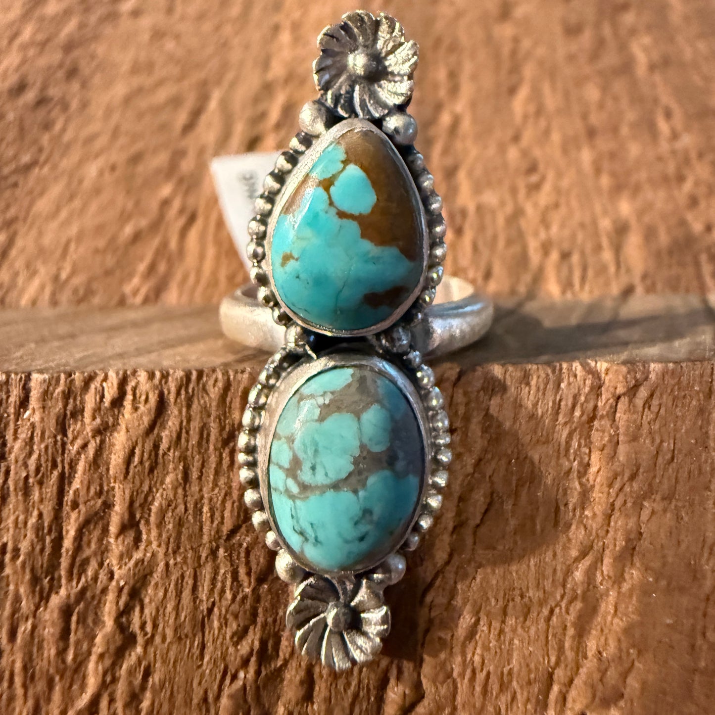 Mine Number 9 Turquoise Gemstone Adjustable Ring in Sterling Silver Wild West Boho