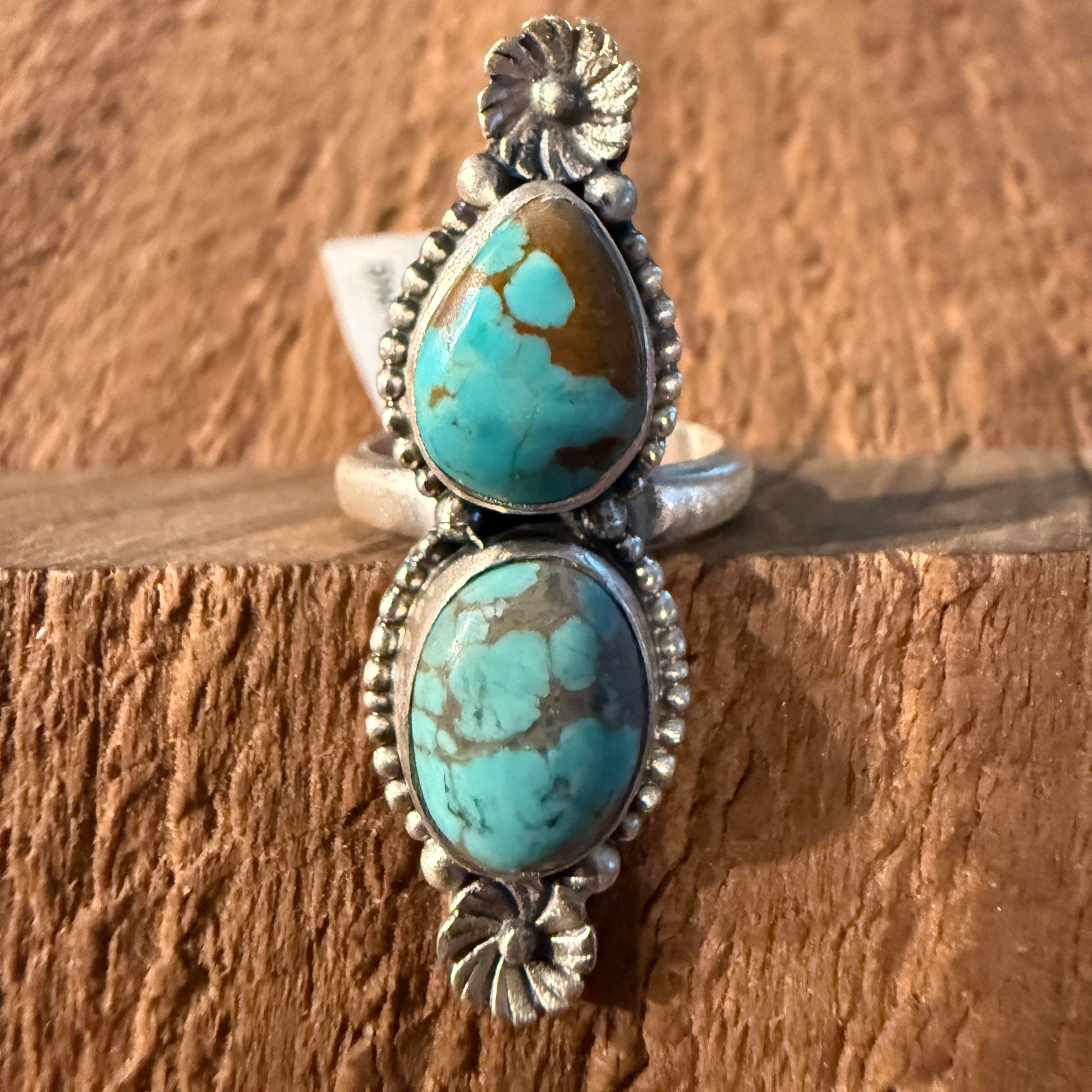 Mine Number 9 Turquoise Gemstone Adjustable Ring in Sterling Silver Wild West Boho