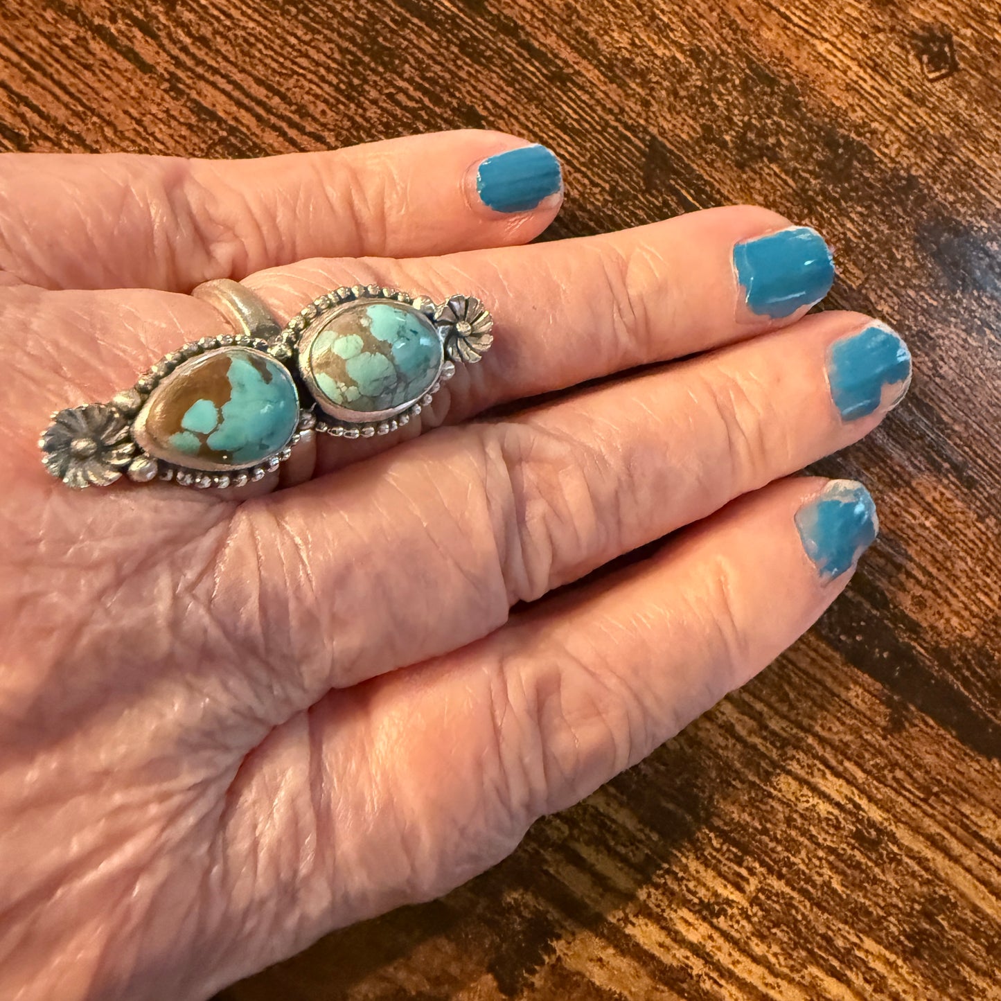 Mine Number 9 Turquoise Gemstone Adjustable Ring in Sterling Silver Wild West Boho