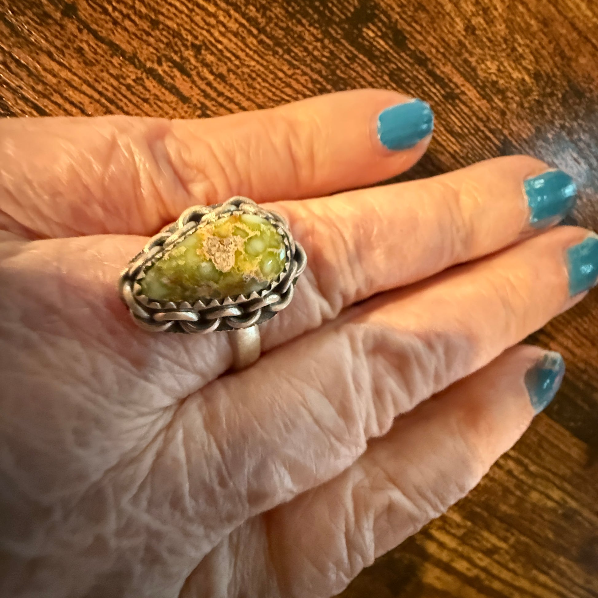 Palomino Turquoise Gemstone Adjustable Ring in Sterling Silver Wild West Boho
