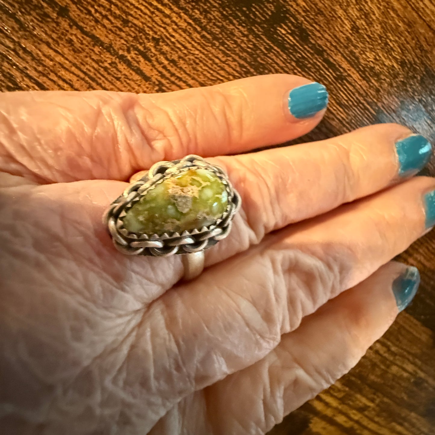 Palomino Turquoise Gemstone Adjustable Ring in Sterling Silver Wild West Boho
