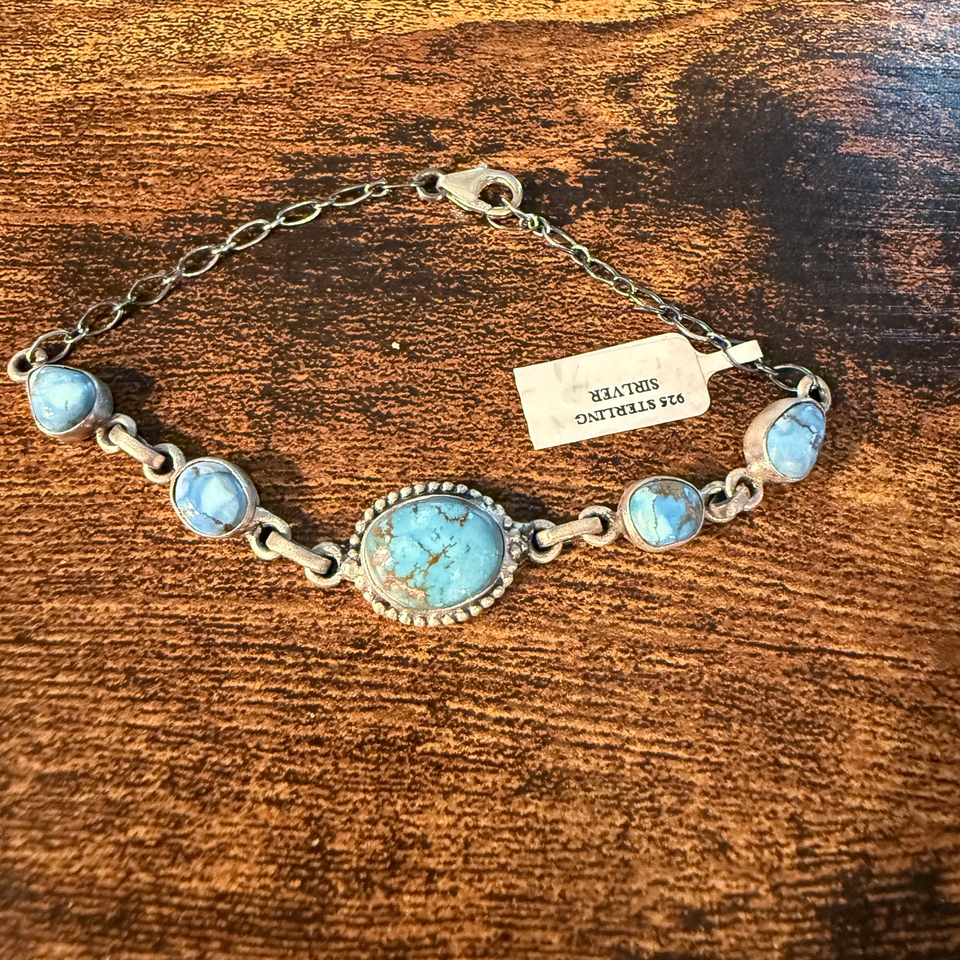 Golden Hills Turquoise Gemstone Link Chain Bracelet in Sterling Silver Wild West Boho