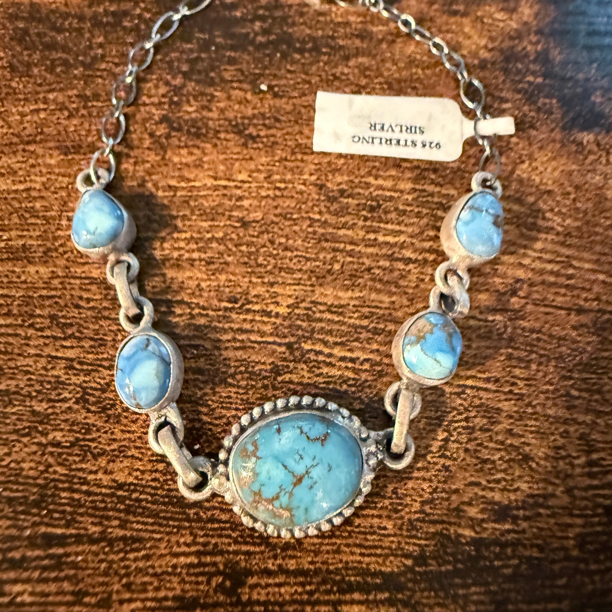 Golden Hills Turquoise Gemstone Link Chain Bracelet in Sterling Silver Wild West Boho