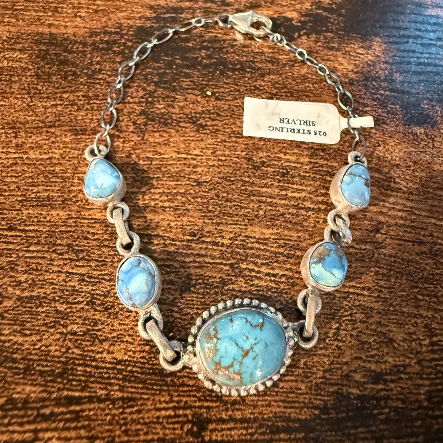 Golden Hills Turquoise Gemstone Link Chain Bracelet in Sterling Silver Wild West Boho