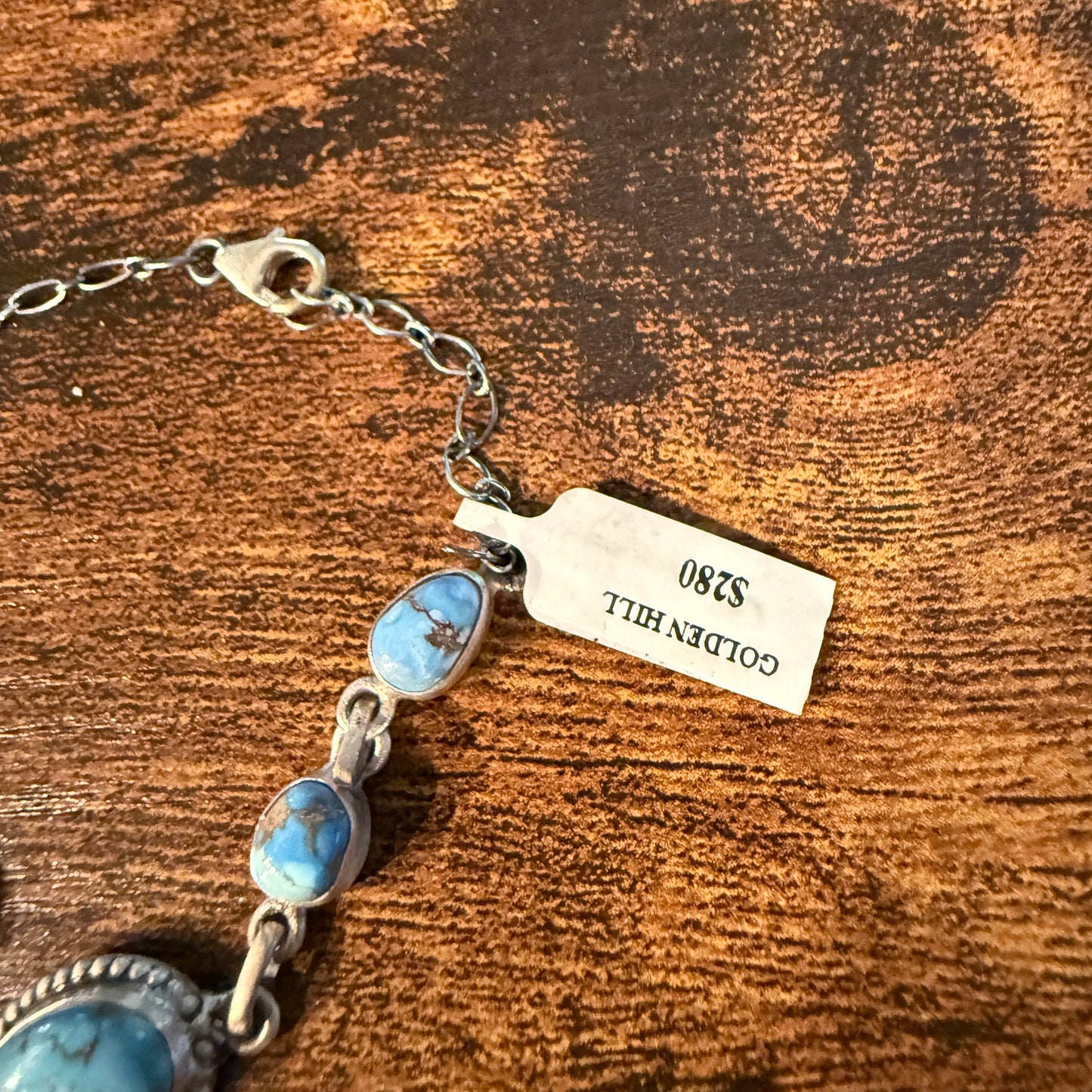 Golden Hills Turquoise Gemstone Link Chain Bracelet in Sterling Silver Wild West Boho