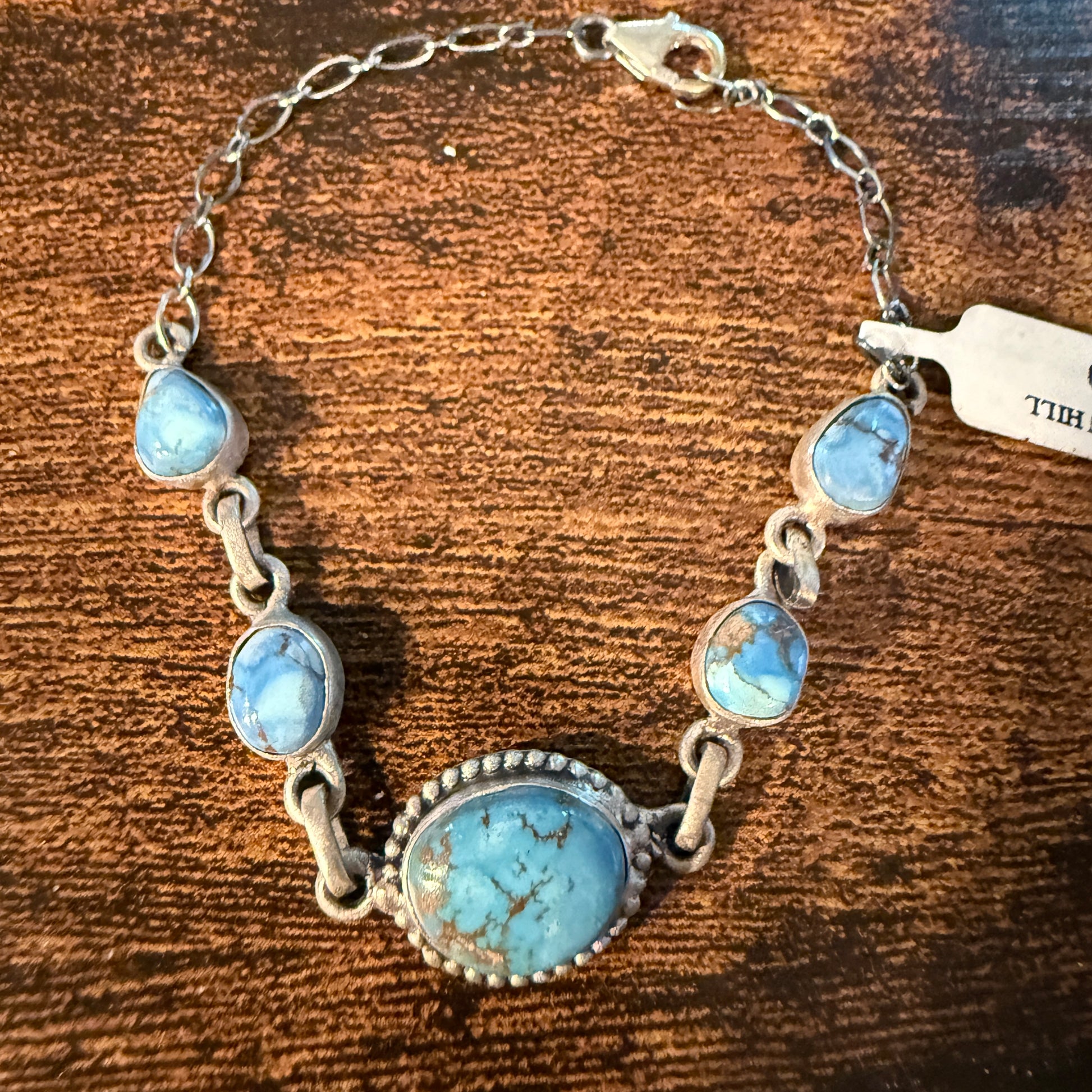 Golden Hills Turquoise Gemstone Link Chain Bracelet in Sterling Silver Wild West Boho