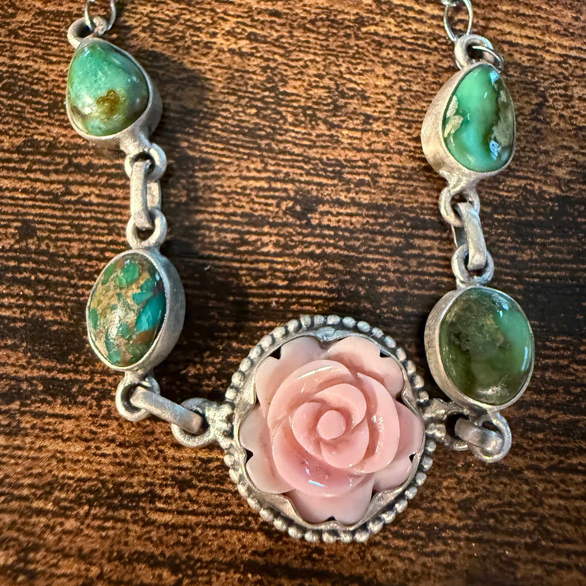Sonoran Gold and Pink Conch Turquoise Gemstone 8 Inch Bracelet Wild West Boho