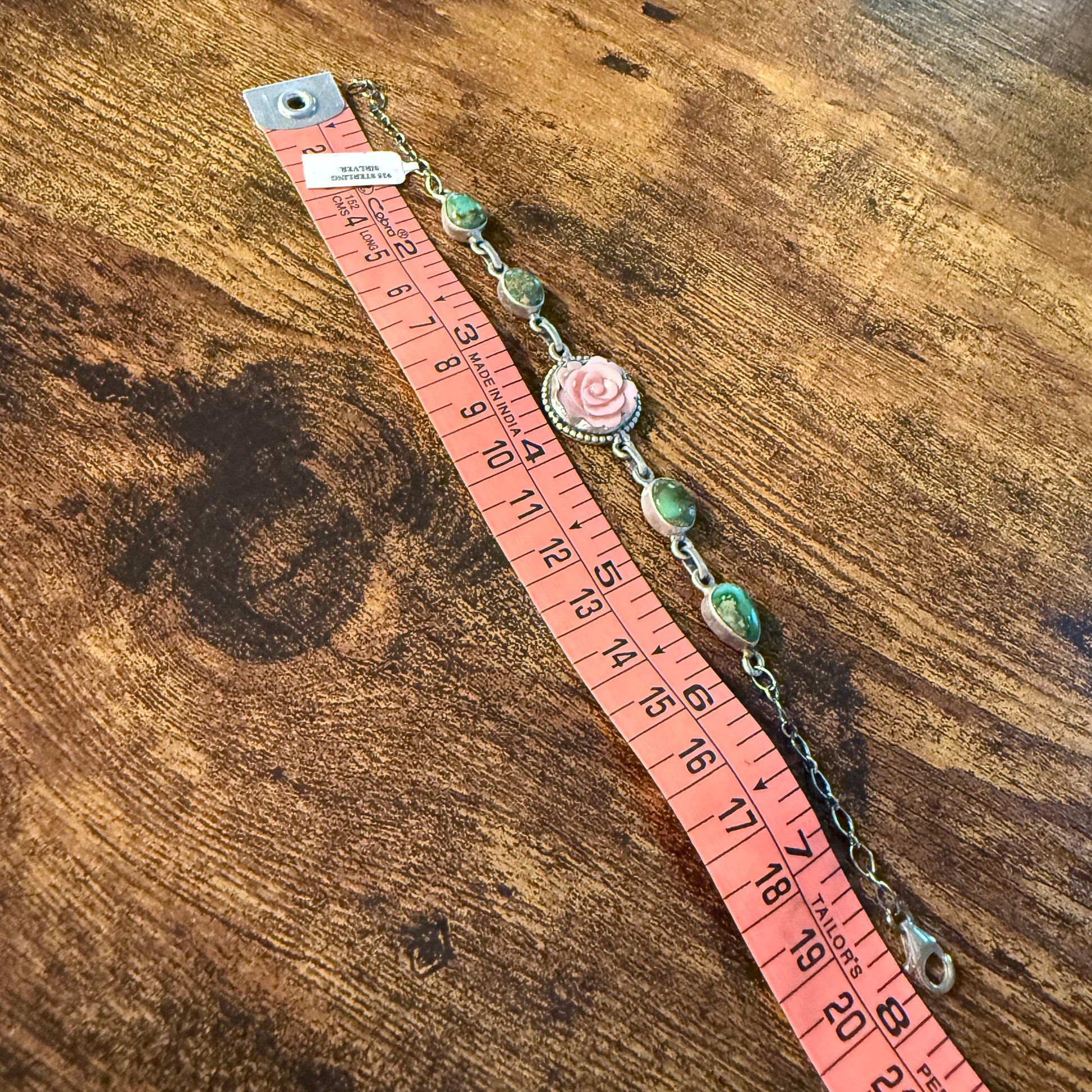 Sonoran Gold and Pink Conch Turquoise Gemstone 8 Inch Bracelet Wild West Boho