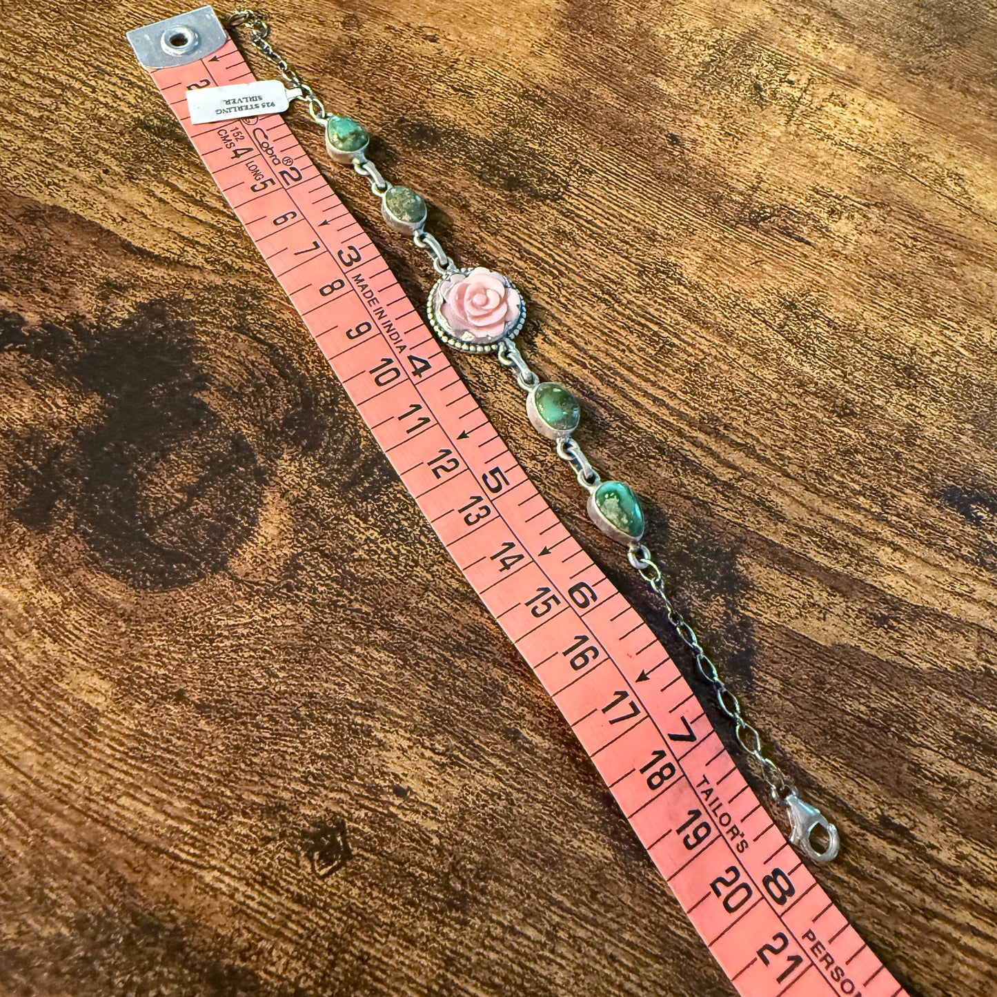 Sonoran Gold and Pink Conch Turquoise Gemstone 8 Inch Bracelet Wild West Boho