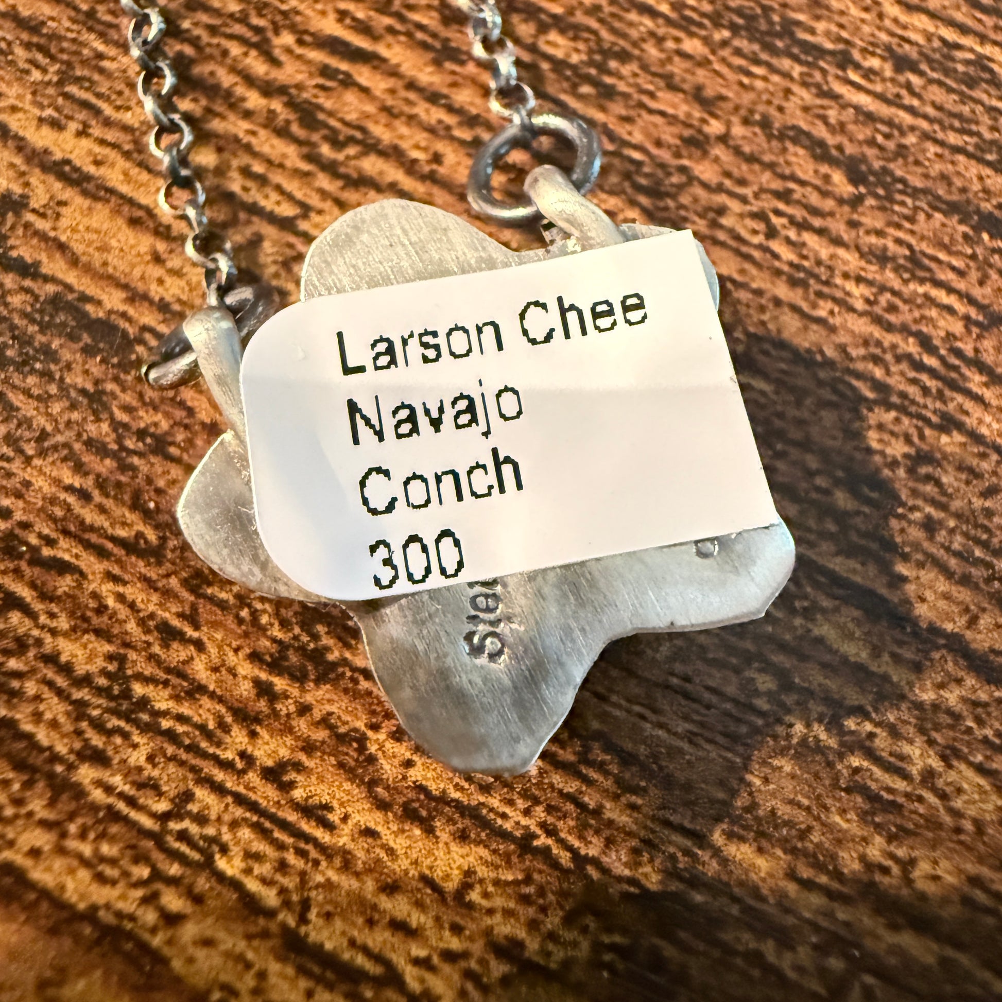 Larson Chee Signed Navajo Queen Pink Conch 18 Inch Necklace in Sterling Silver Wild West Boho