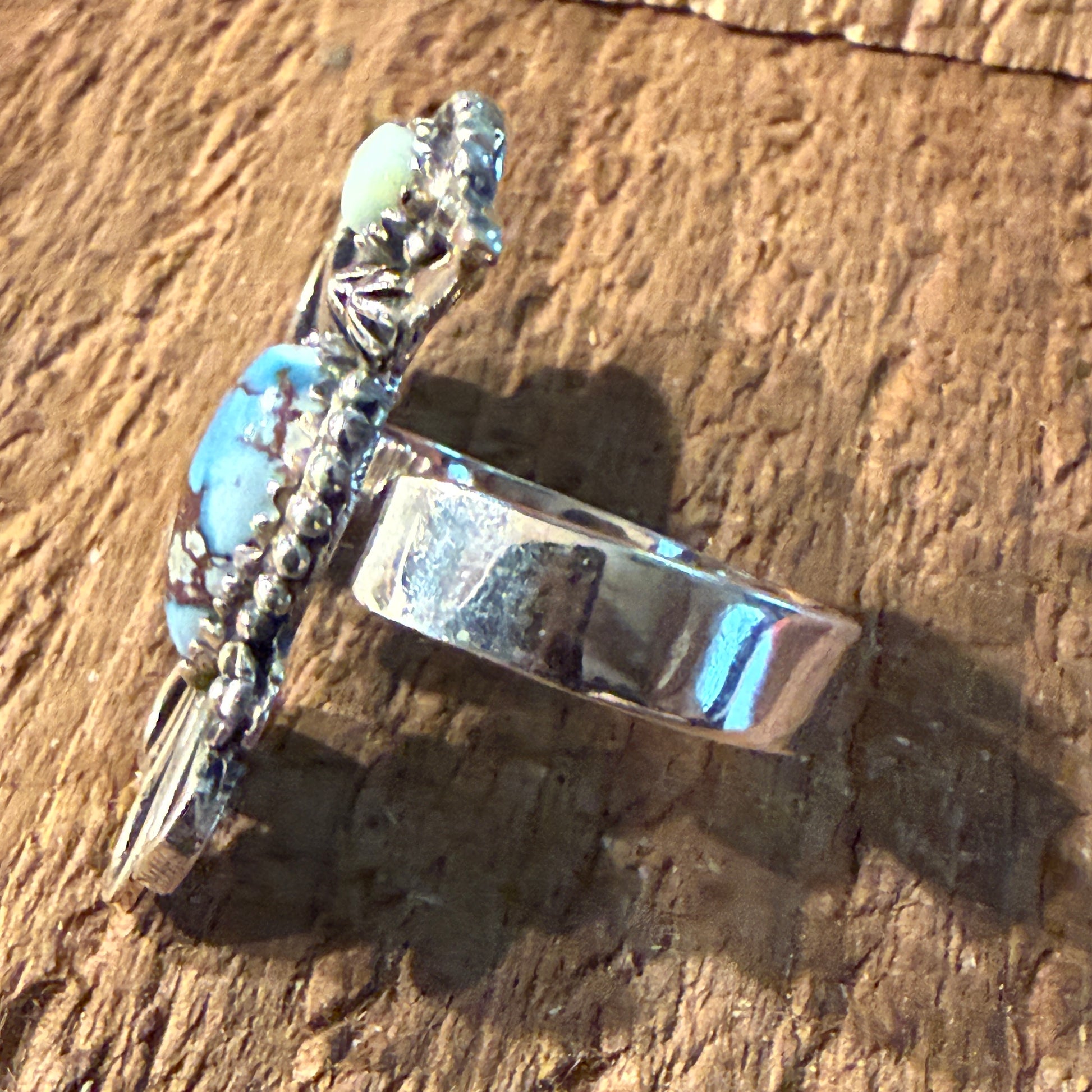 Golden Hills Turquoise Gemstone Thunderbird Adjustable Ring in Sterling Silver Wild West Boho