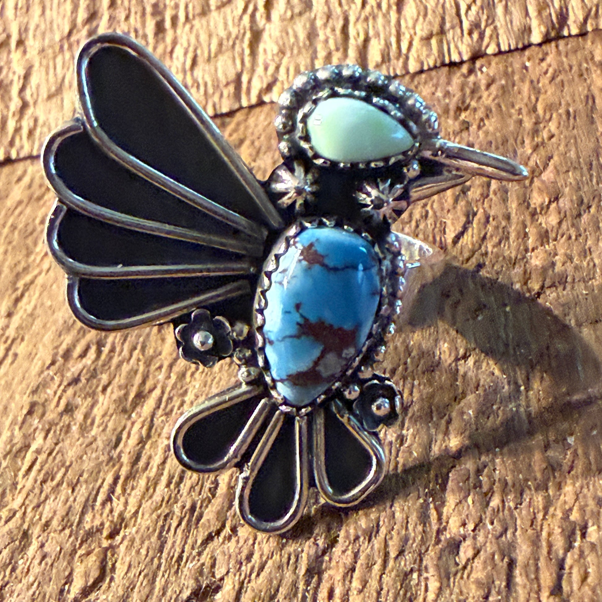 Golden Hills Turquoise Gemstone Thunderbird Adjustable Ring in Sterling Silver Wild West Boho