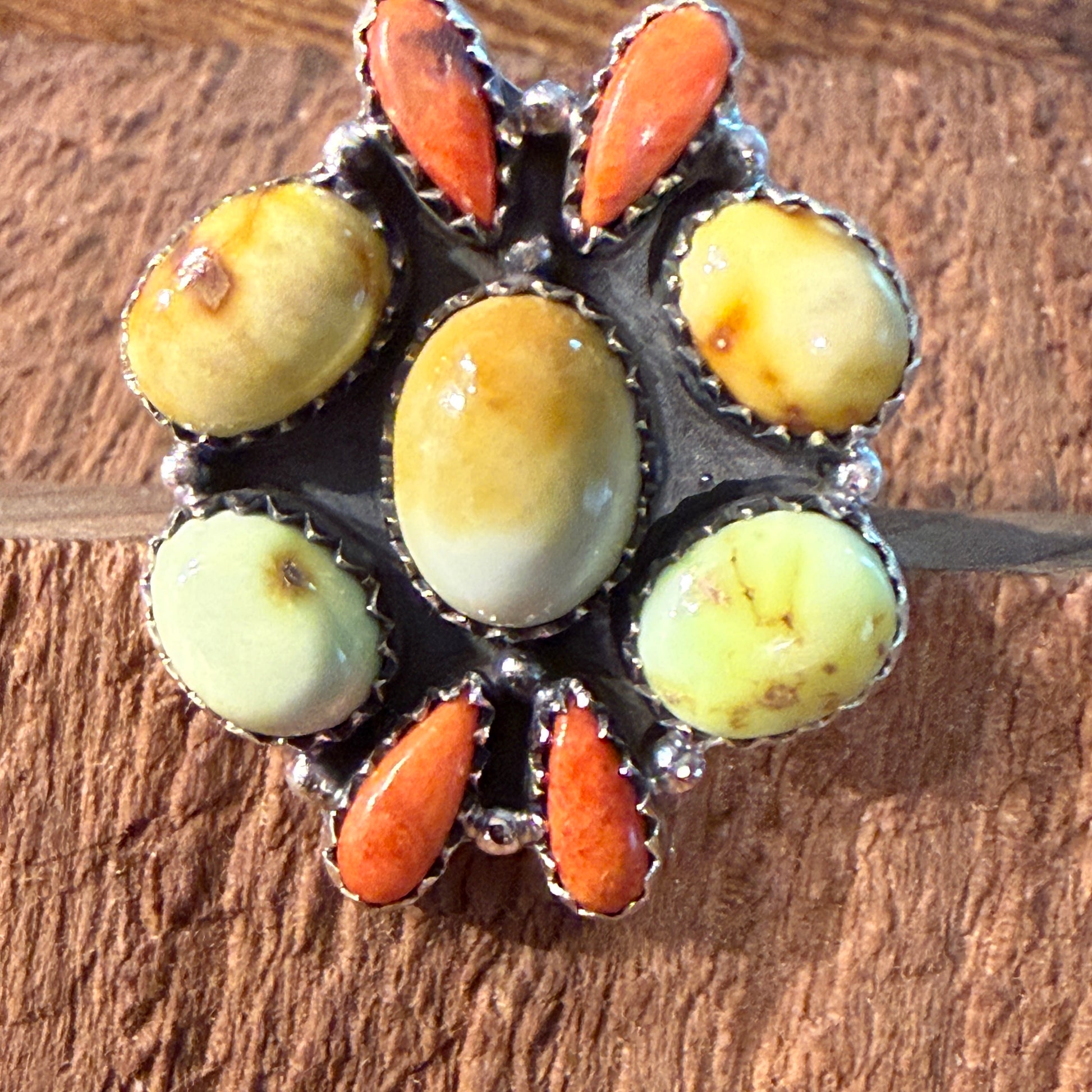 Paloma Turquoise and Orange Spiny Gemstone Adjustable Ring in Sterling Silver Wild West Boho