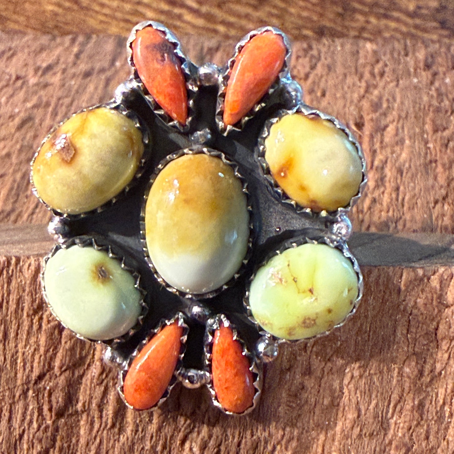 Paloma Turquoise and Orange Spiny Gemstone Adjustable Ring in Sterling Silver Wild West Boho