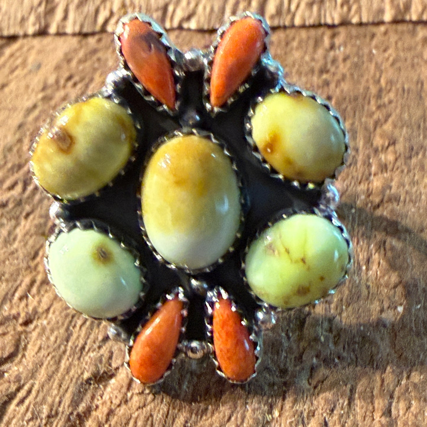 Paloma Turquoise and Orange Spiny Gemstone Adjustable Ring in Sterling Silver Wild West Boho