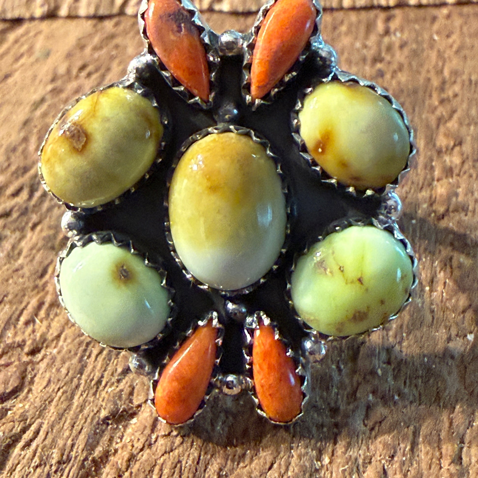 Paloma Turquoise and Orange Spiny Gemstone Adjustable Ring in Sterling Silver Wild West Boho