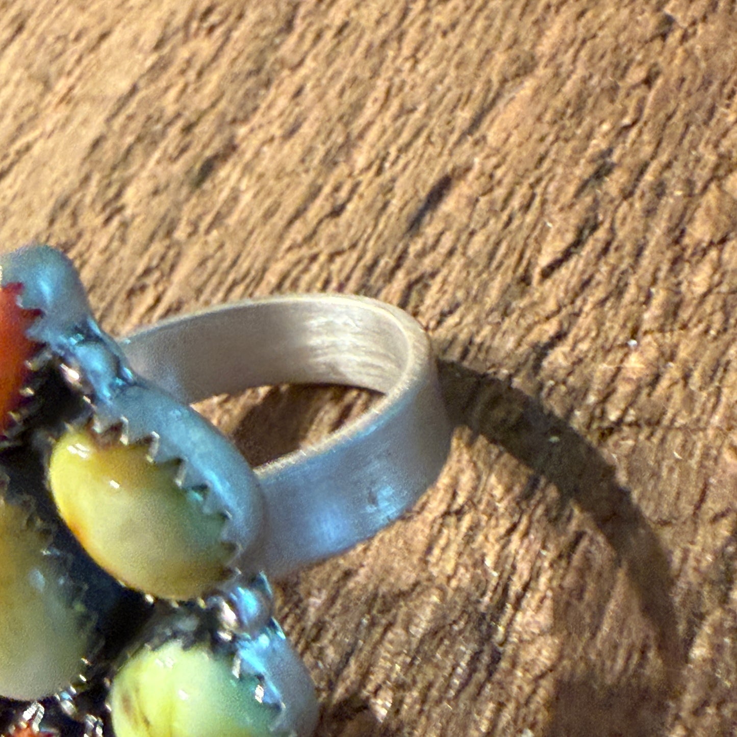 Paloma Turquoise and Orange Spiny Gemstone Adjustable Ring in Sterling Silver Wild West Boho
