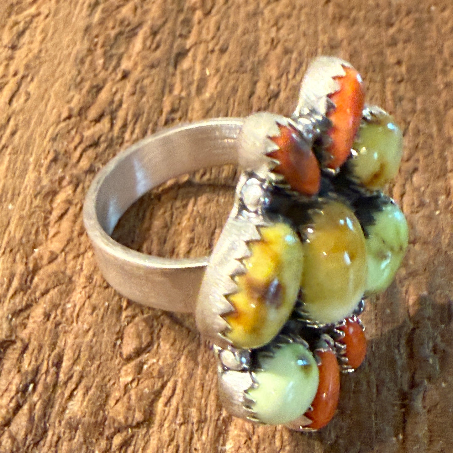 Paloma Turquoise and Orange Spiny Gemstone Adjustable Ring in Sterling Silver Wild West Boho