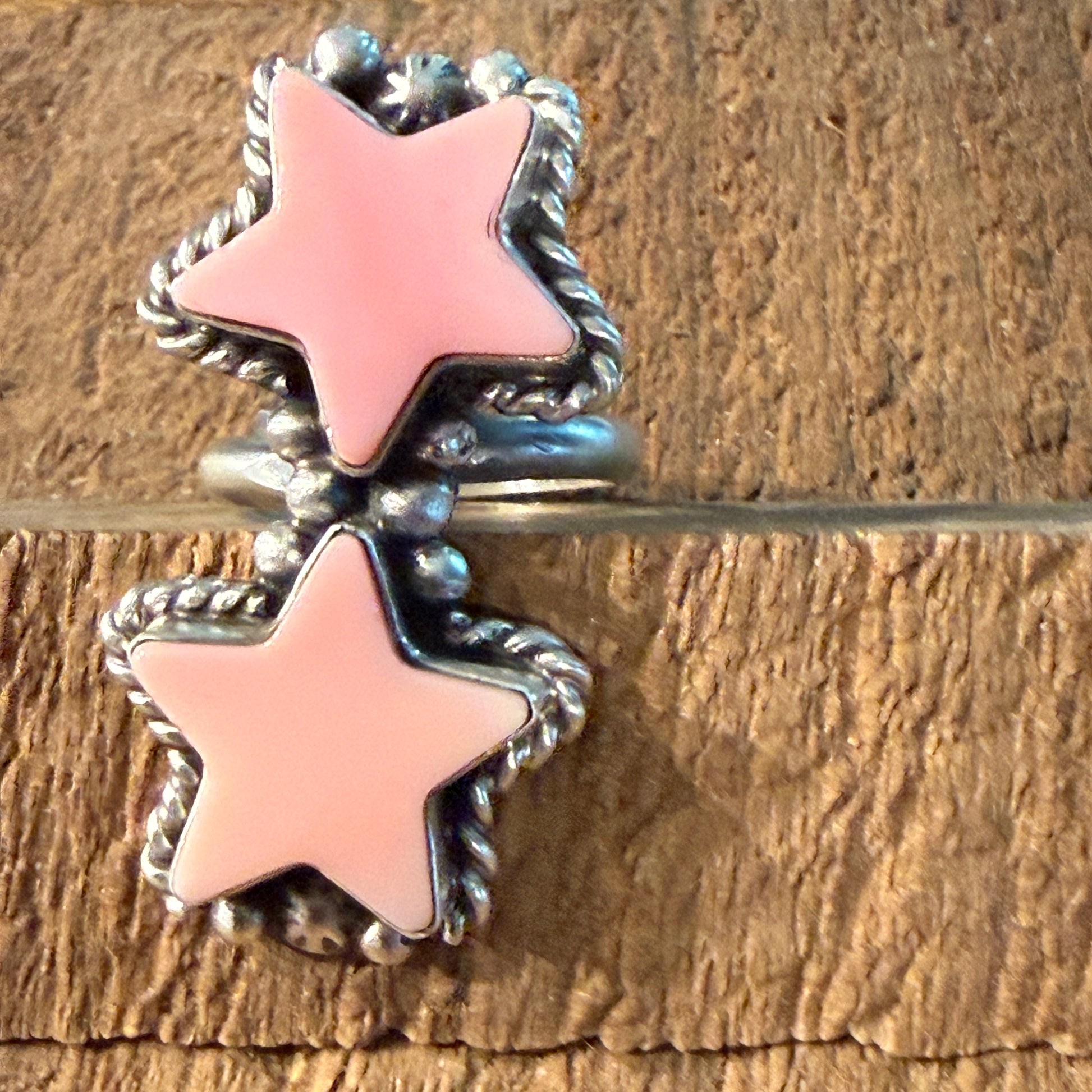 Eugene Belone Native Handmade Pink Queen Conch Star Ring in Sterling Silver Adjustable Wild West Boho