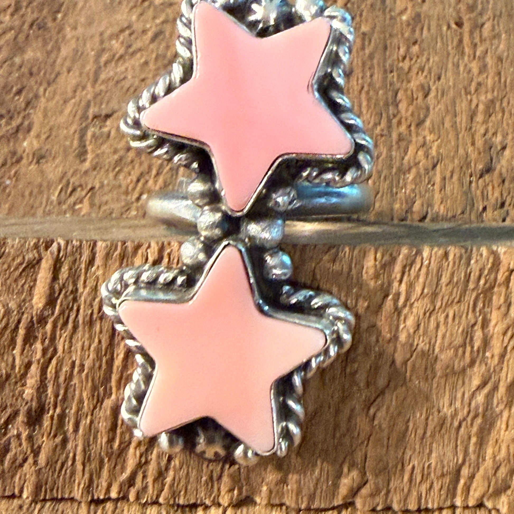 Eugene Belone Native Handmade Pink Queen Conch Star Ring in Sterling Silver Adjustable Wild West Boho