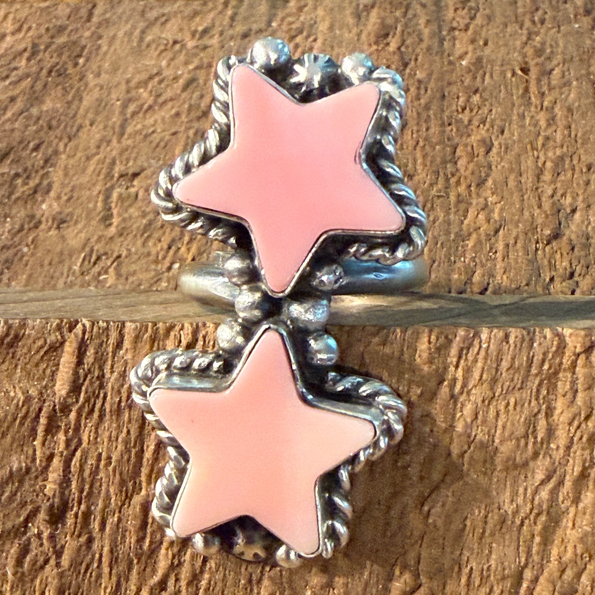Eugene Belone Native Handmade Pink Queen Conch Star Ring in Sterling Silver Adjustable Wild West Boho