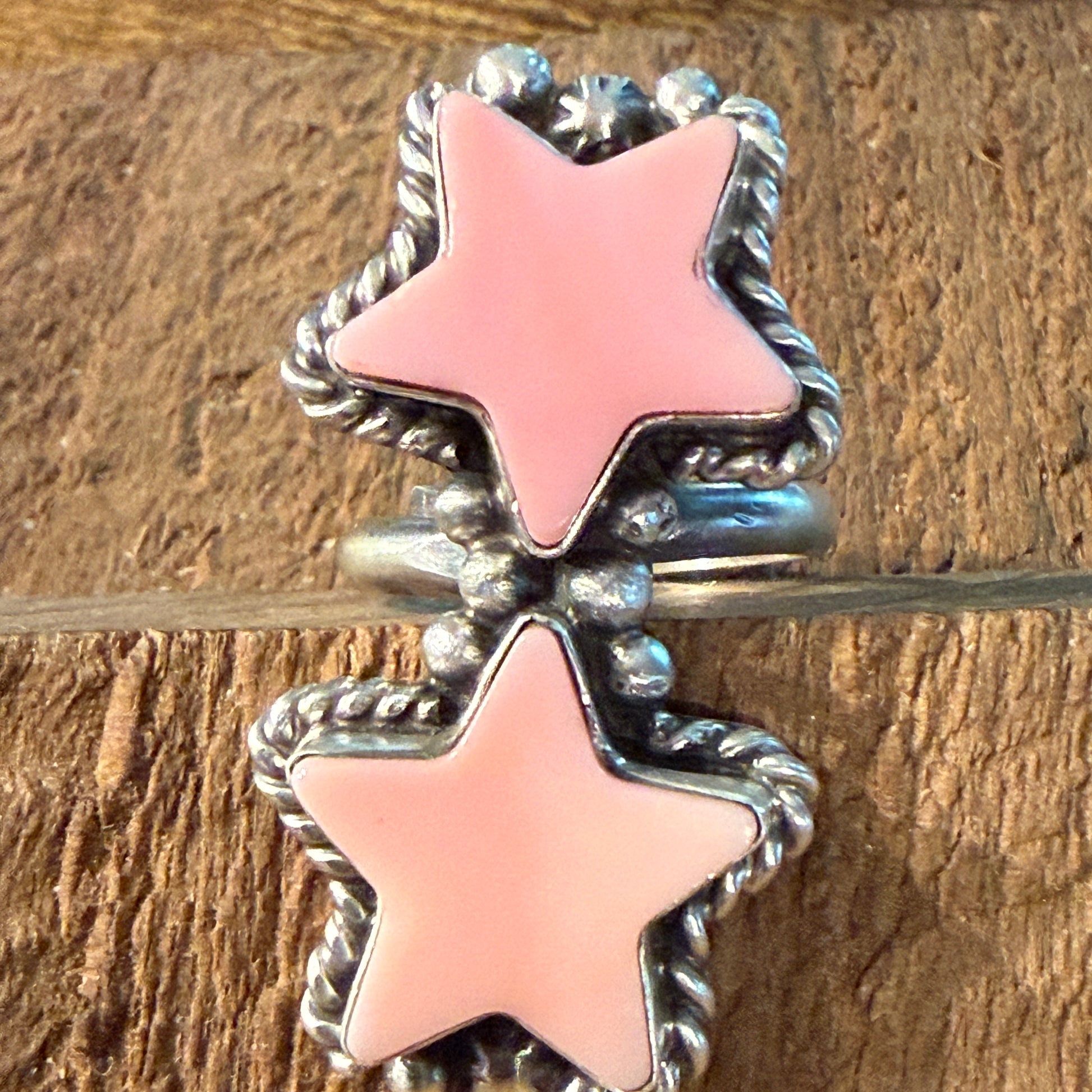Eugene Belone Native Handmade Pink Queen Conch Star Ring in Sterling Silver Adjustable Wild West Boho