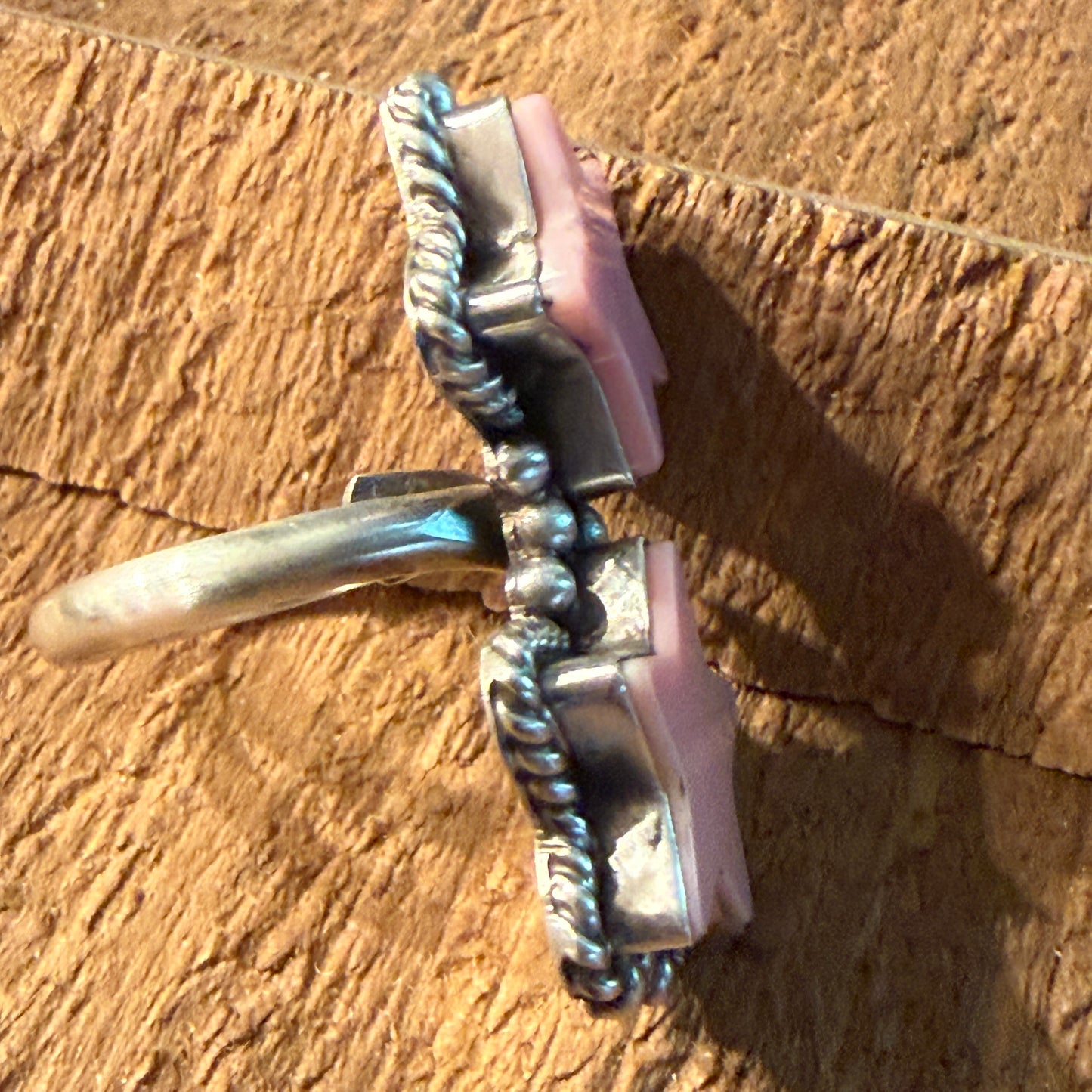 Eugene Belone Native Handmade Pink Queen Conch Star Ring in Sterling Silver Adjustable Wild West Boho