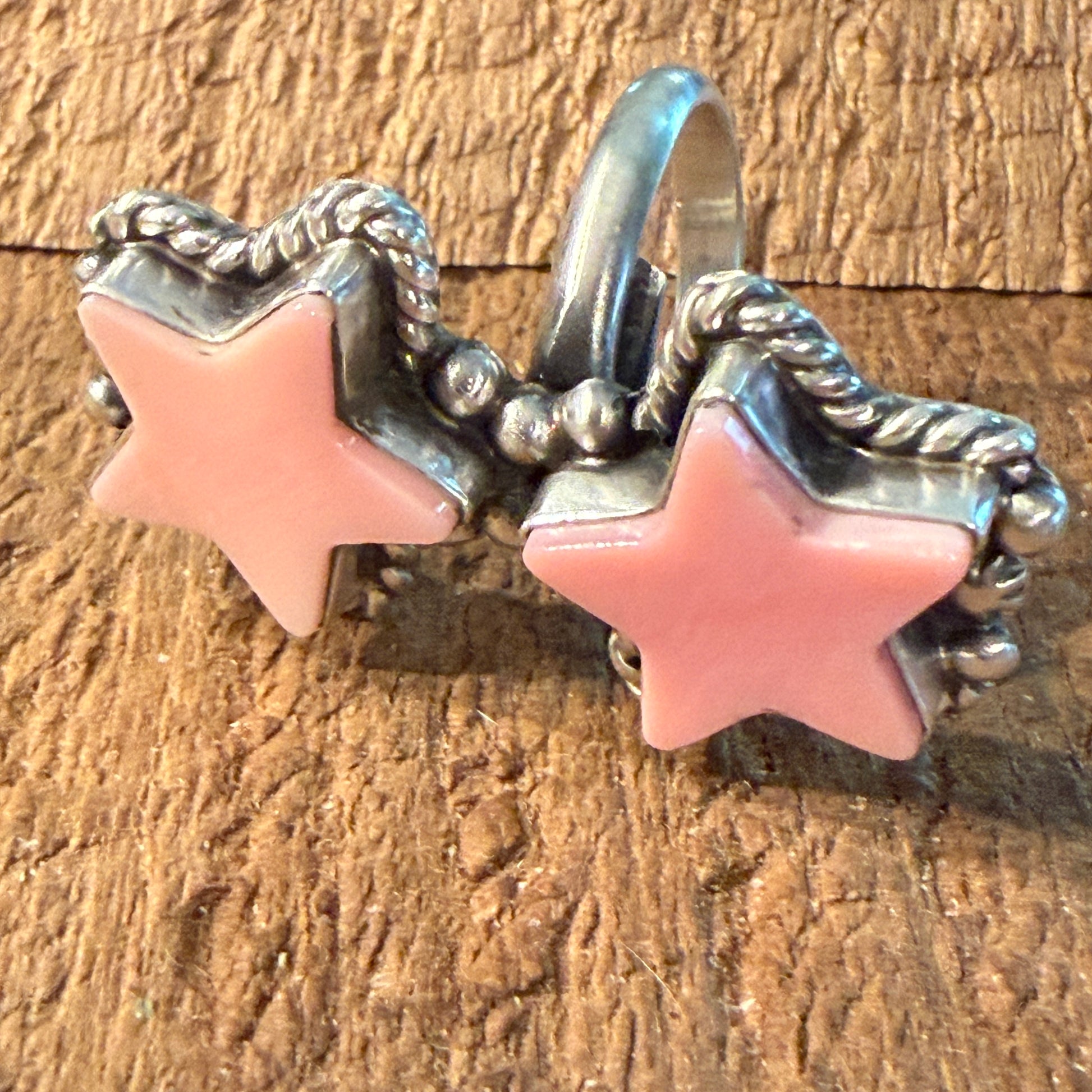 Eugene Belone Native Handmade Pink Queen Conch Star Ring in Sterling Silver Adjustable Wild West Boho