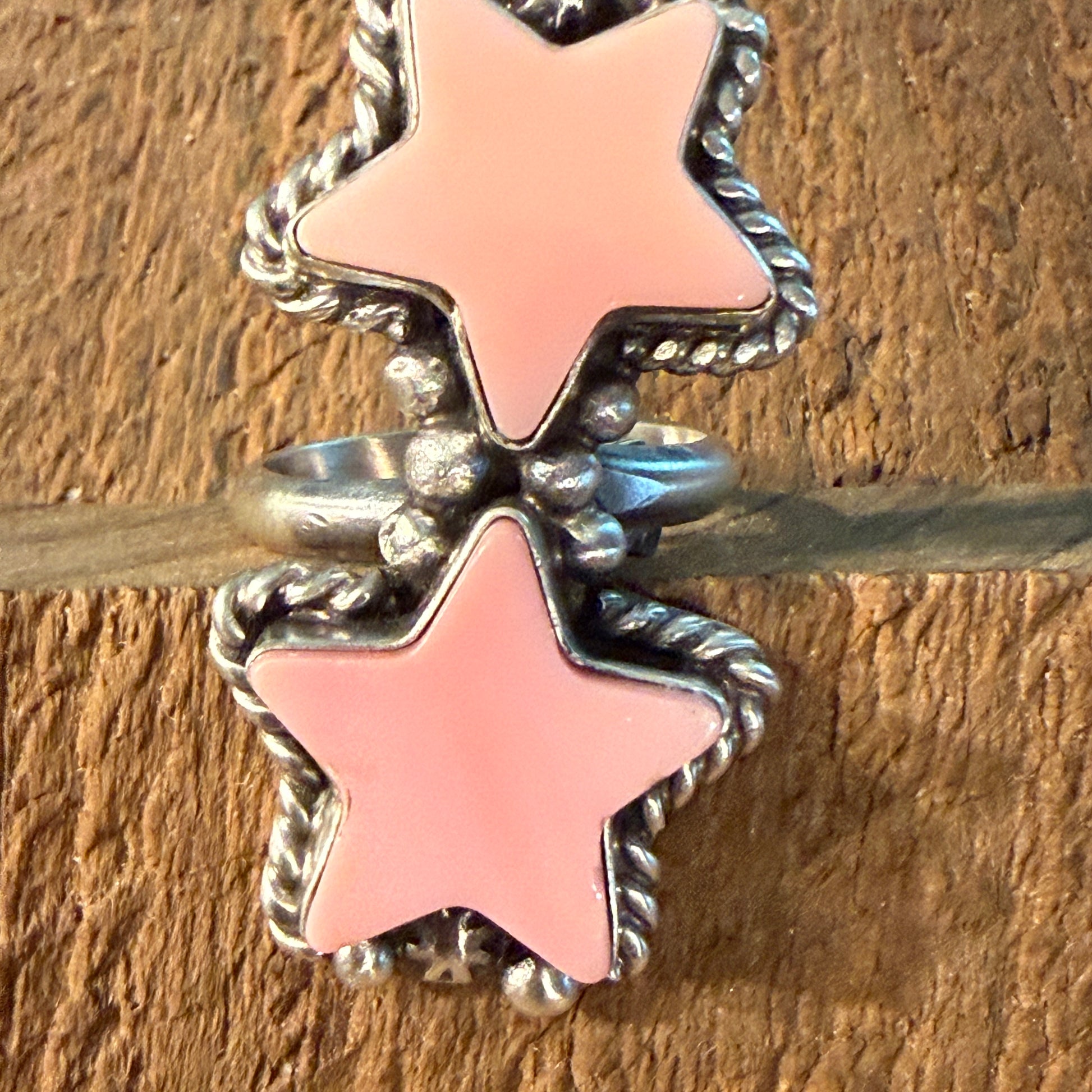 Eugene Belone Native Handmade Pink Queen Conch Star Ring in Sterling Silver Adjustable Wild West Boho