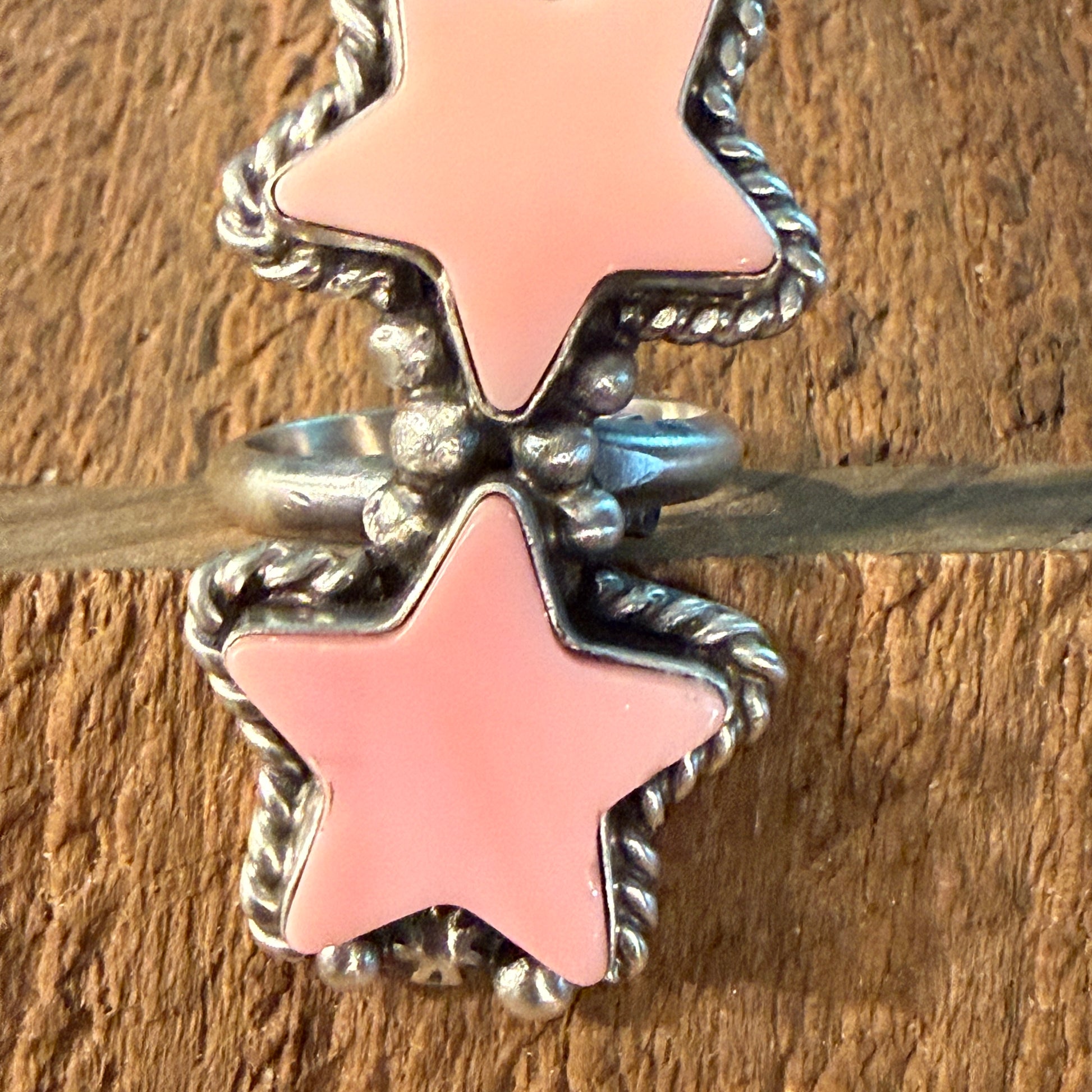 Eugene Belone Native Handmade Pink Queen Conch Star Ring in Sterling Silver Adjustable Wild West Boho