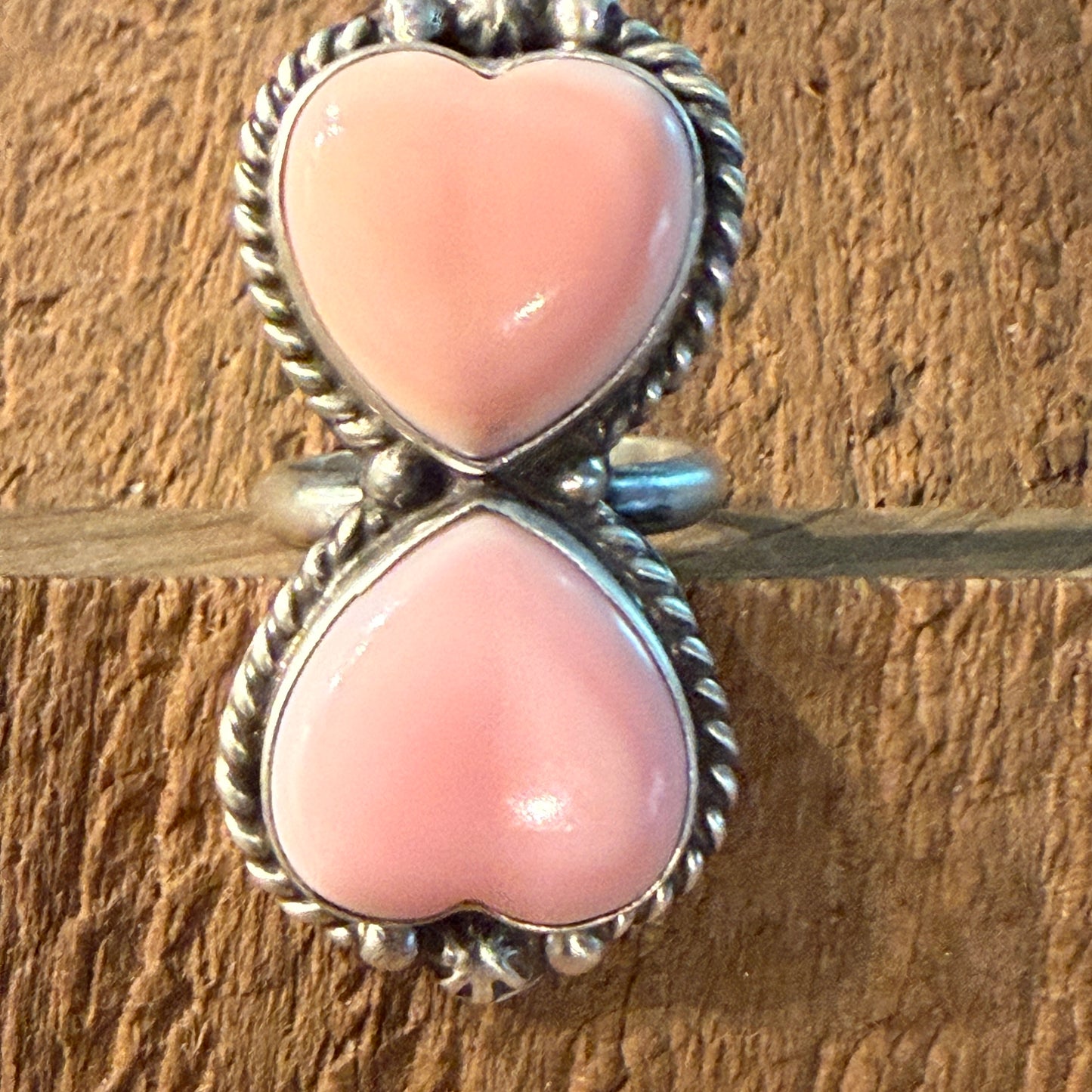 Eugene Betone Native Handmade Pink Queen Conch Heart Ring Adjustable in Sterling Silver Wild West Boho