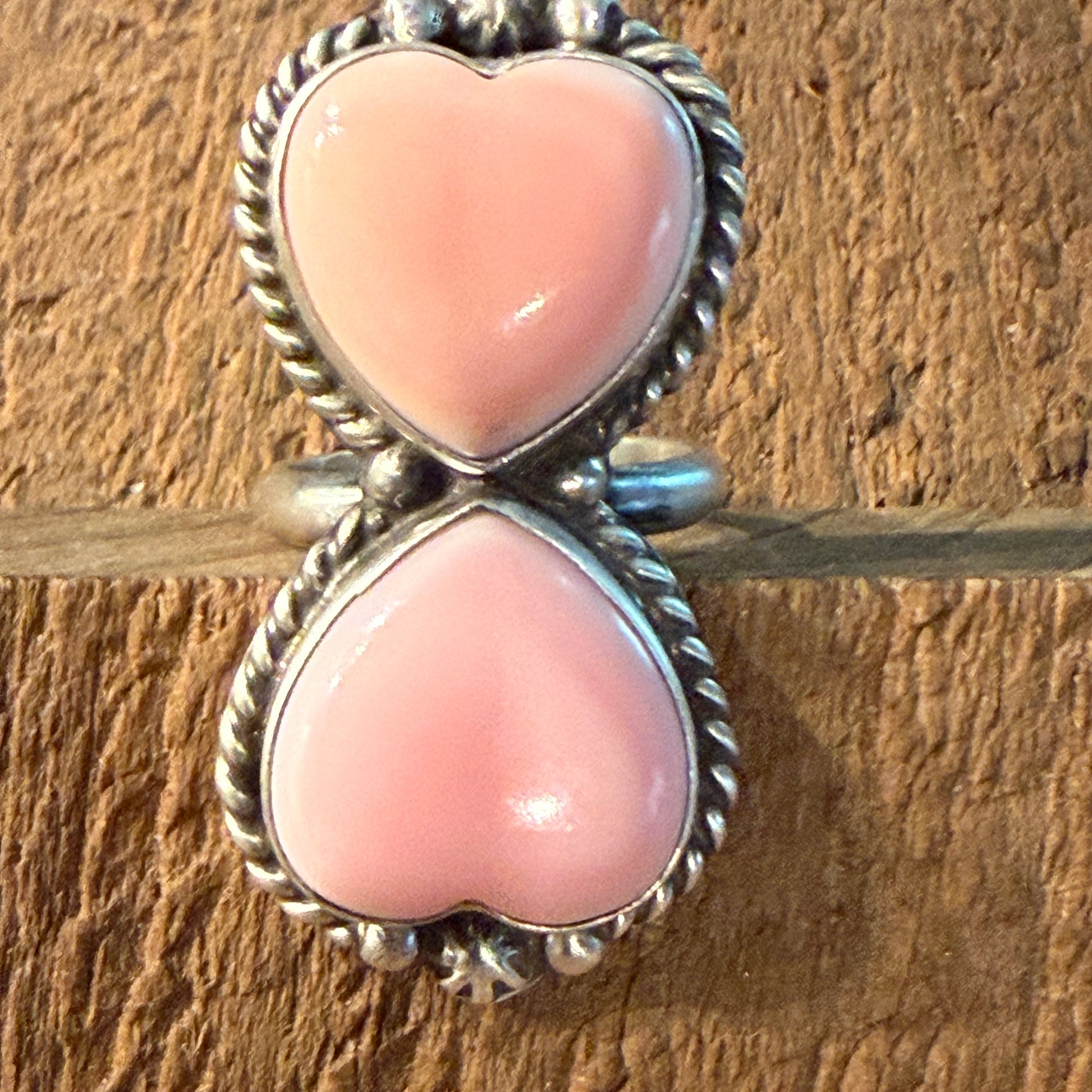 Eugene Betone Native Handmade Pink Queen Conch Heart Ring Adjustable in Sterling Silver Wild West Boho