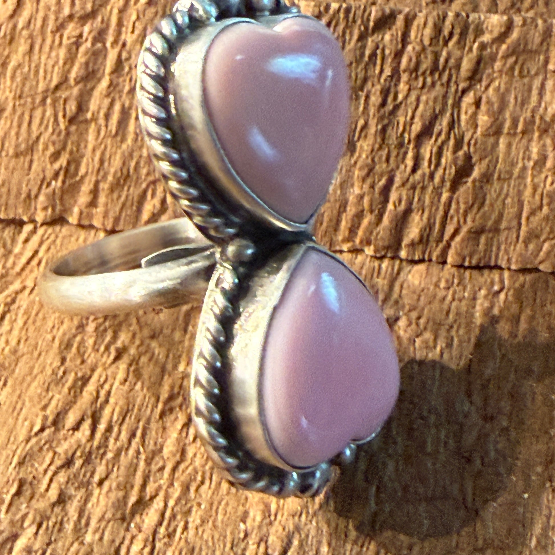 Eugene Betone Native Handmade Pink Queen Conch Heart Ring Adjustable in Sterling Silver Wild West Boho
