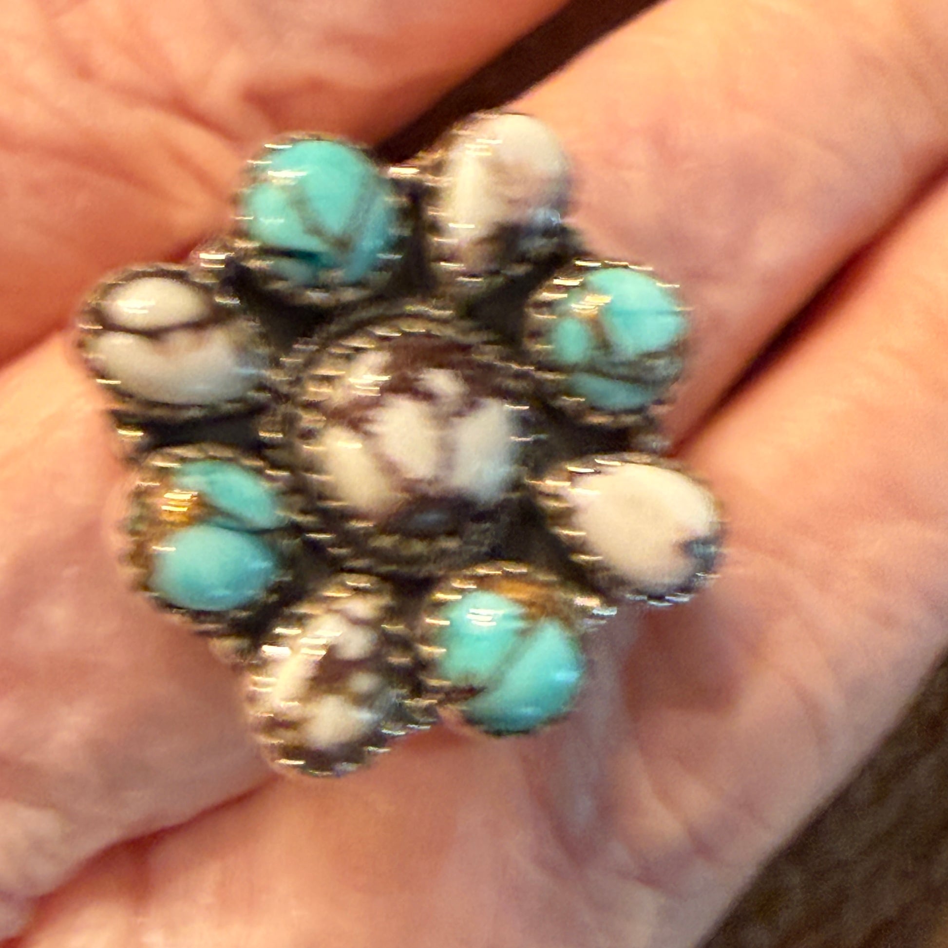 Wild Horse and Golden Hills Turquoise Cluster Ring Adjustable in Sterling Silver Wild West Boho