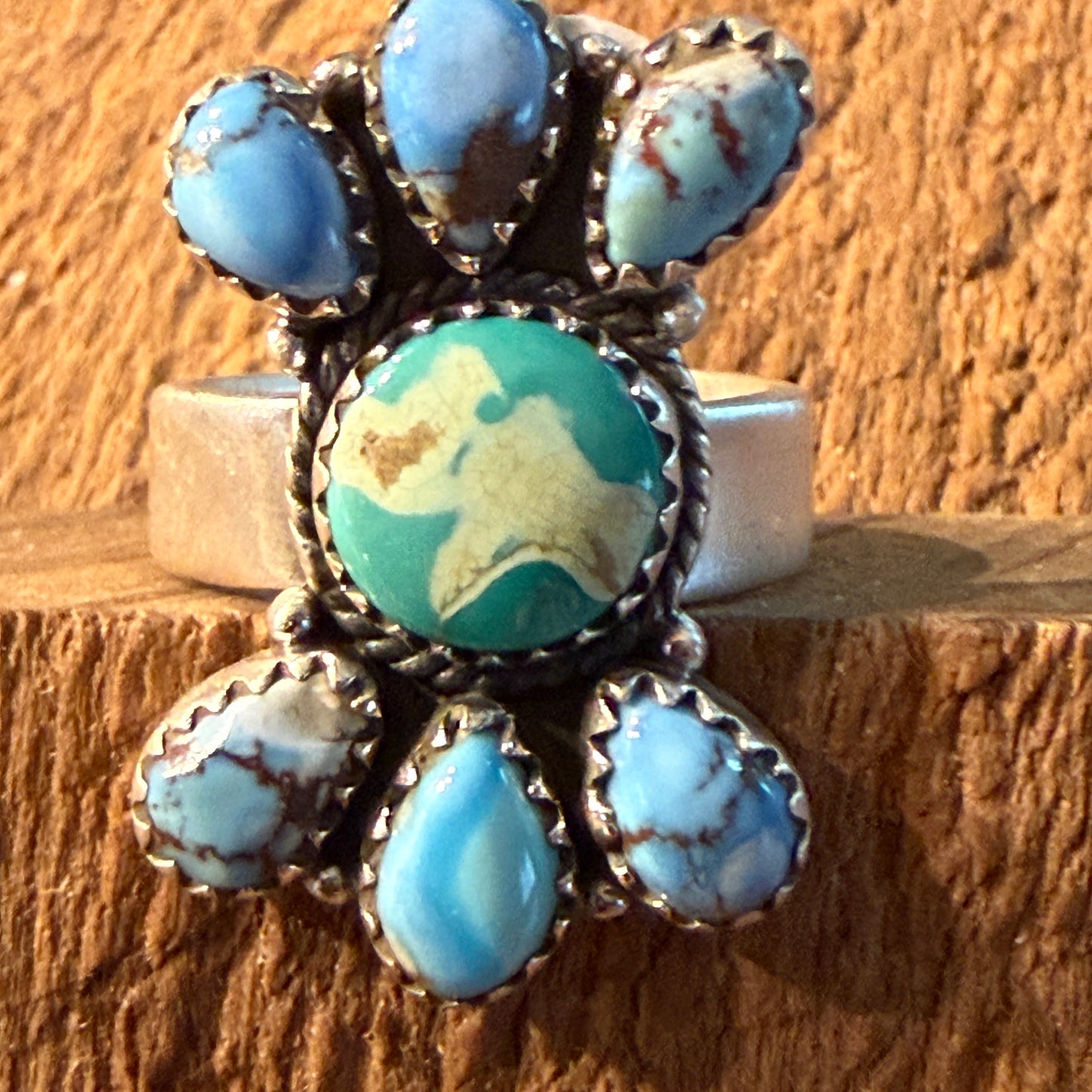 Golden Hills Turquoise Gemstone Adjustable Cluster Ring in Sterling Silver Wild West Boho