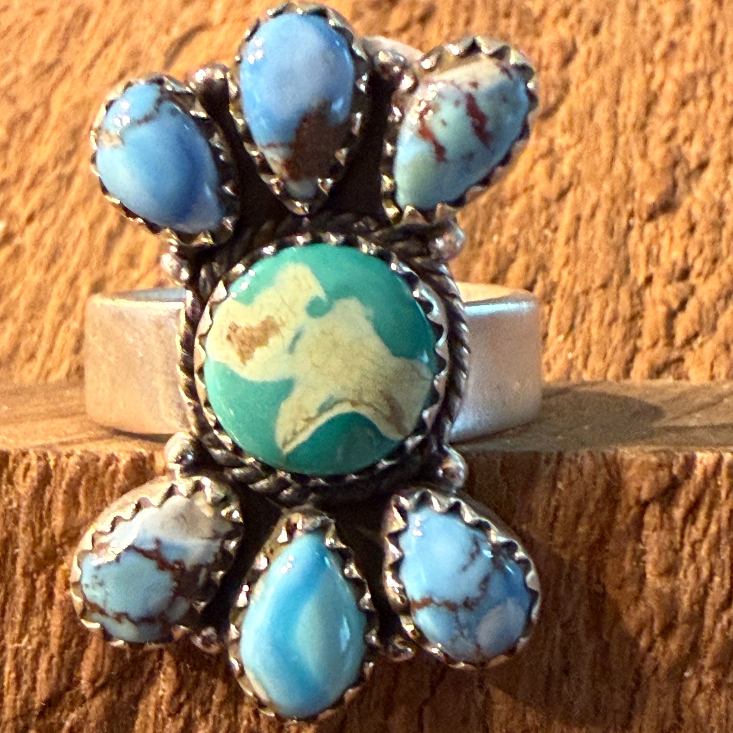 Golden Hills Turquoise Gemstone Adjustable Cluster Ring in Sterling Silver Wild West Boho