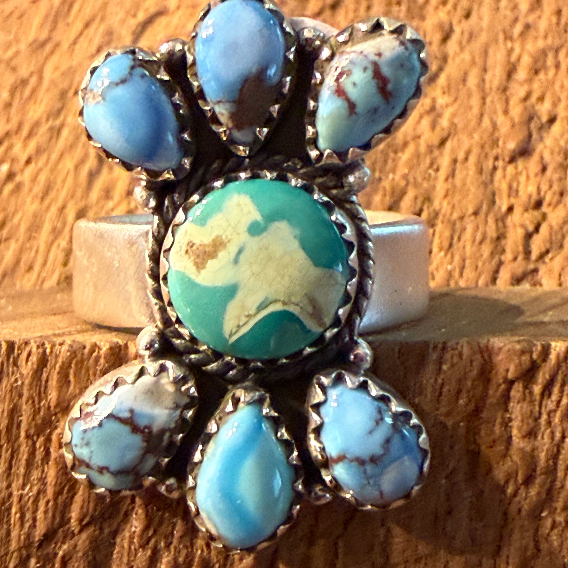 Golden Hills Turquoise Gemstone Adjustable Cluster Ring in Sterling Silver Wild West Boho