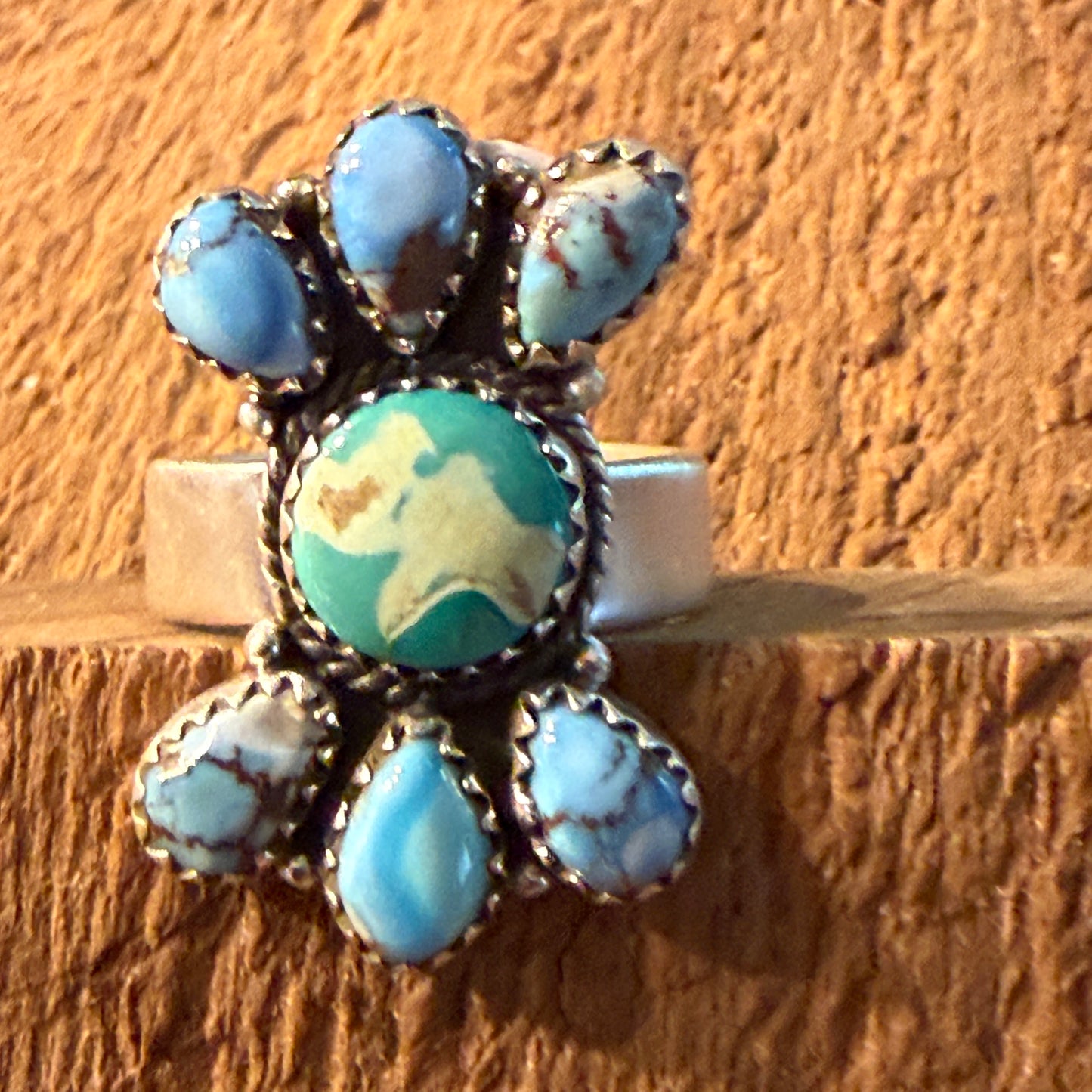 Golden Hills Turquoise Gemstone Adjustable Cluster Ring in Sterling Silver Wild West Boho