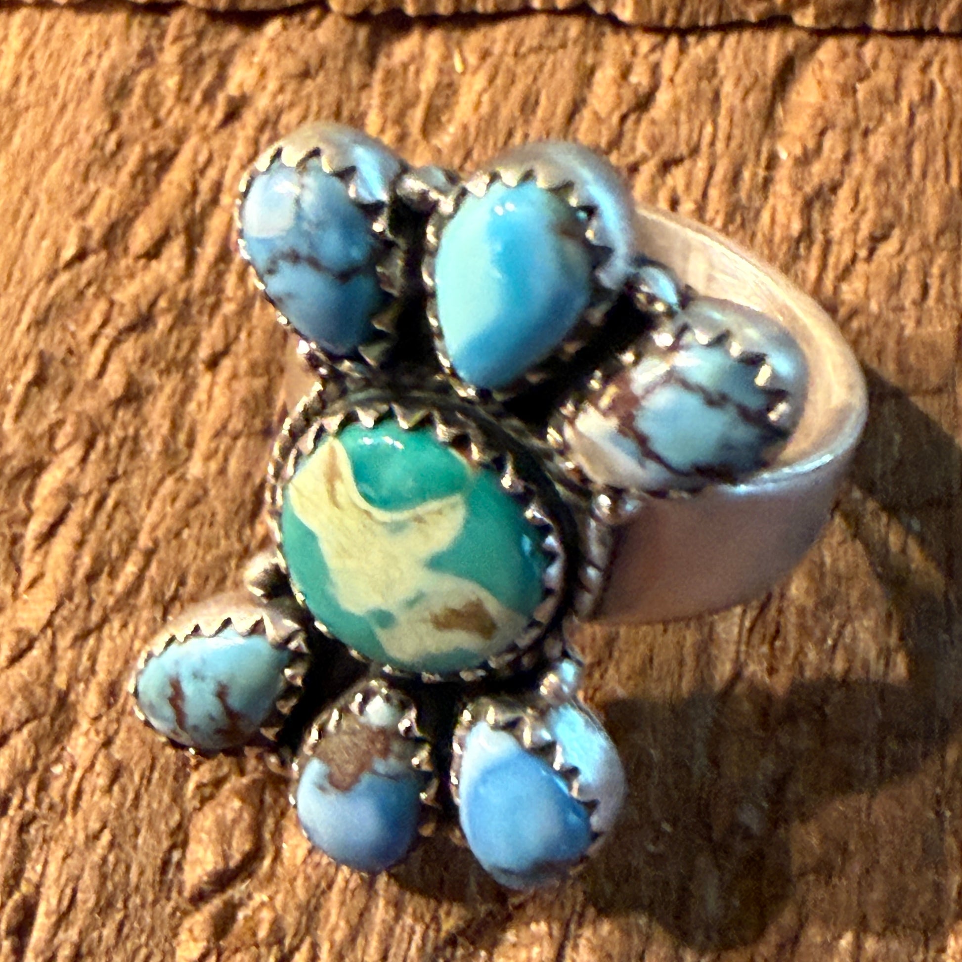 Golden Hills Turquoise Gemstone Adjustable Cluster Ring in Sterling Silver Wild West Boho