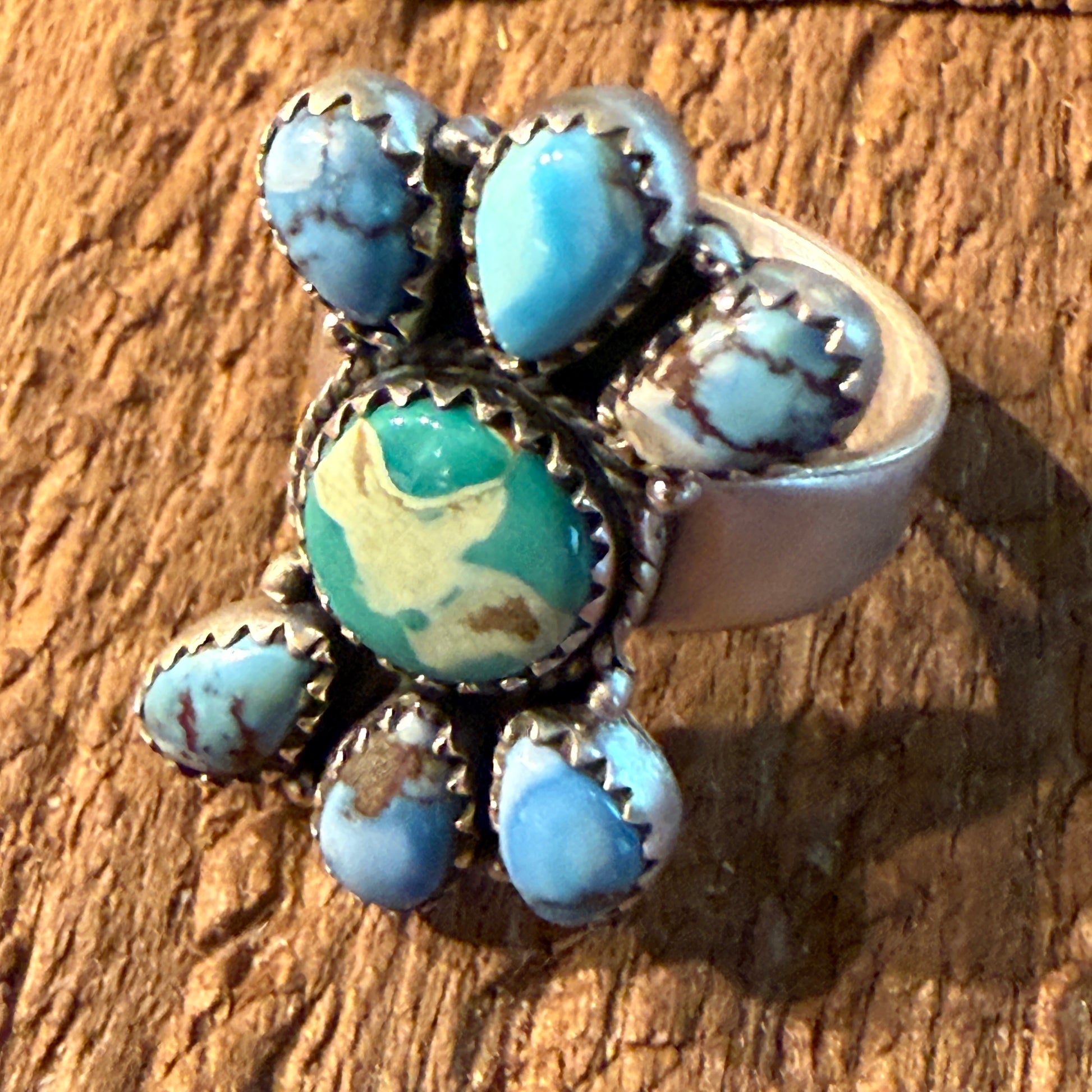 Golden Hills Turquoise Gemstone Adjustable Cluster Ring in Sterling Silver Wild West Boho