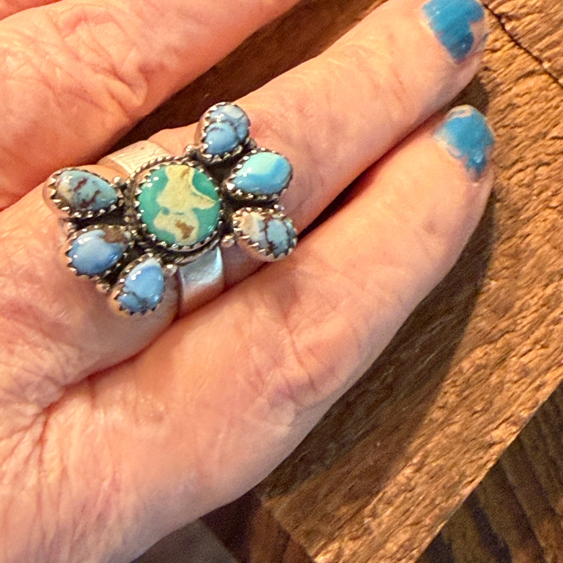 Golden Hills Turquoise Gemstone Adjustable Cluster Ring in Sterling Silver Wild West Boho