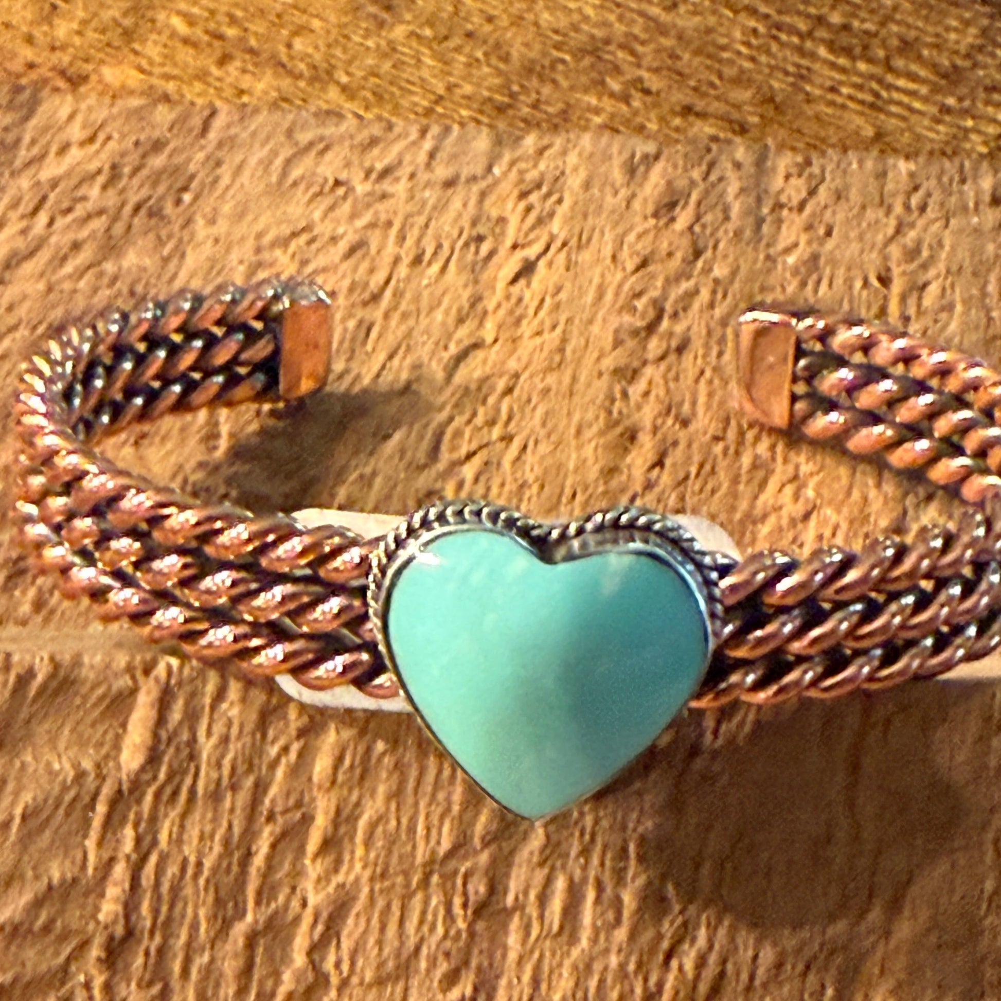 Sonyei Coho Native Handmade Kingman Turquoise Heart Bangle in Genuine Copper Wild West Boho
