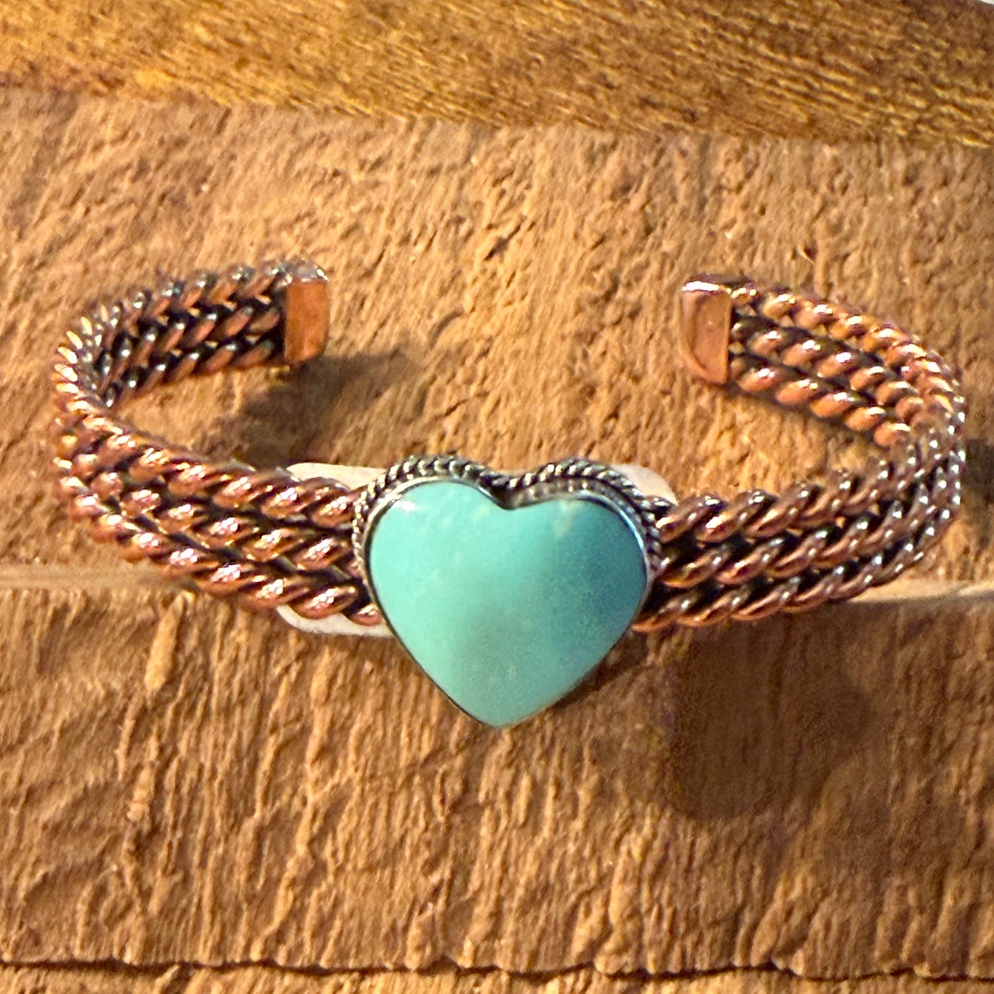 Sonyei Coho Native Handmade Kingman Turquoise Heart Bangle in Genuine Copper Wild West Boho